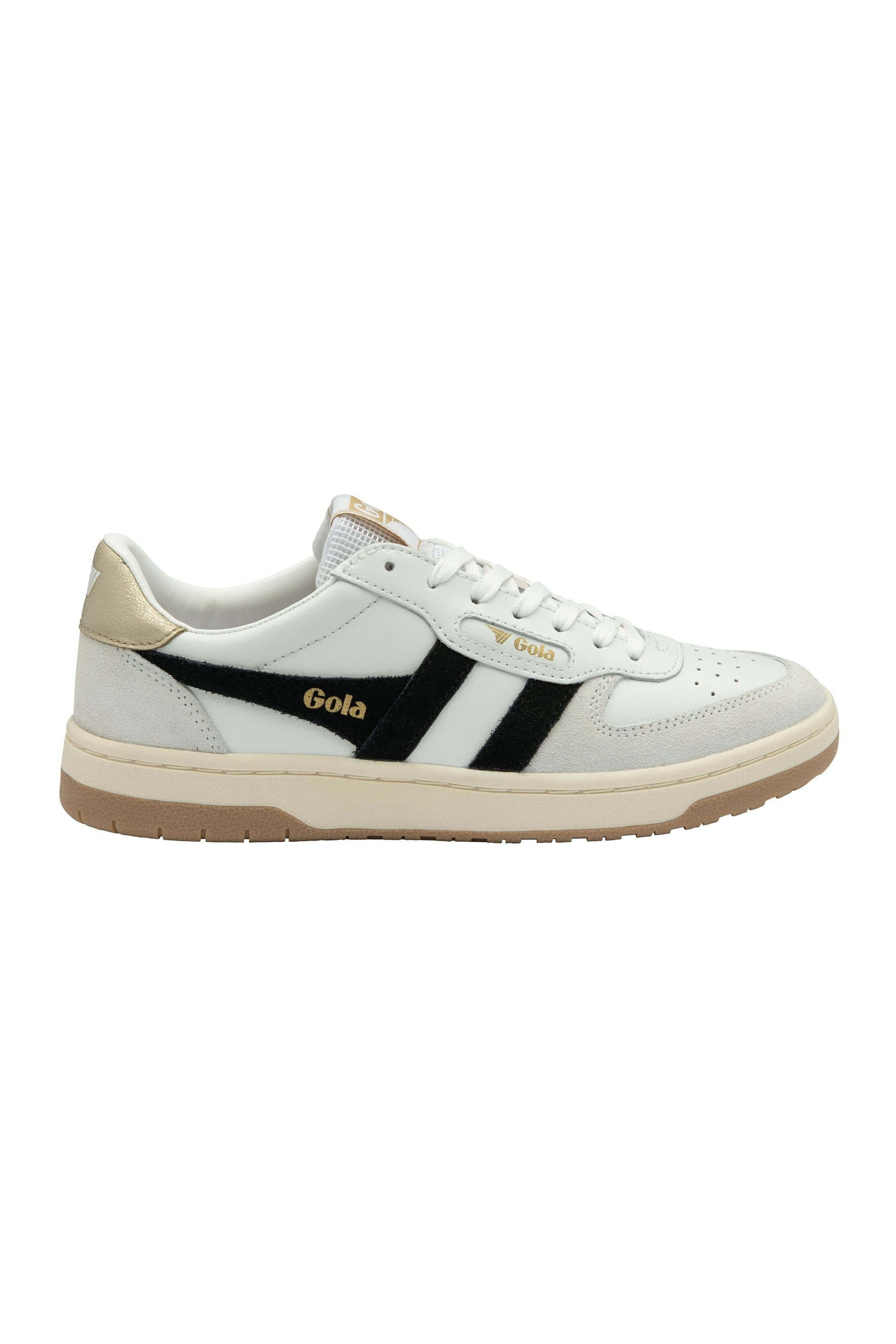 Gola hawk shoe in white black and gold