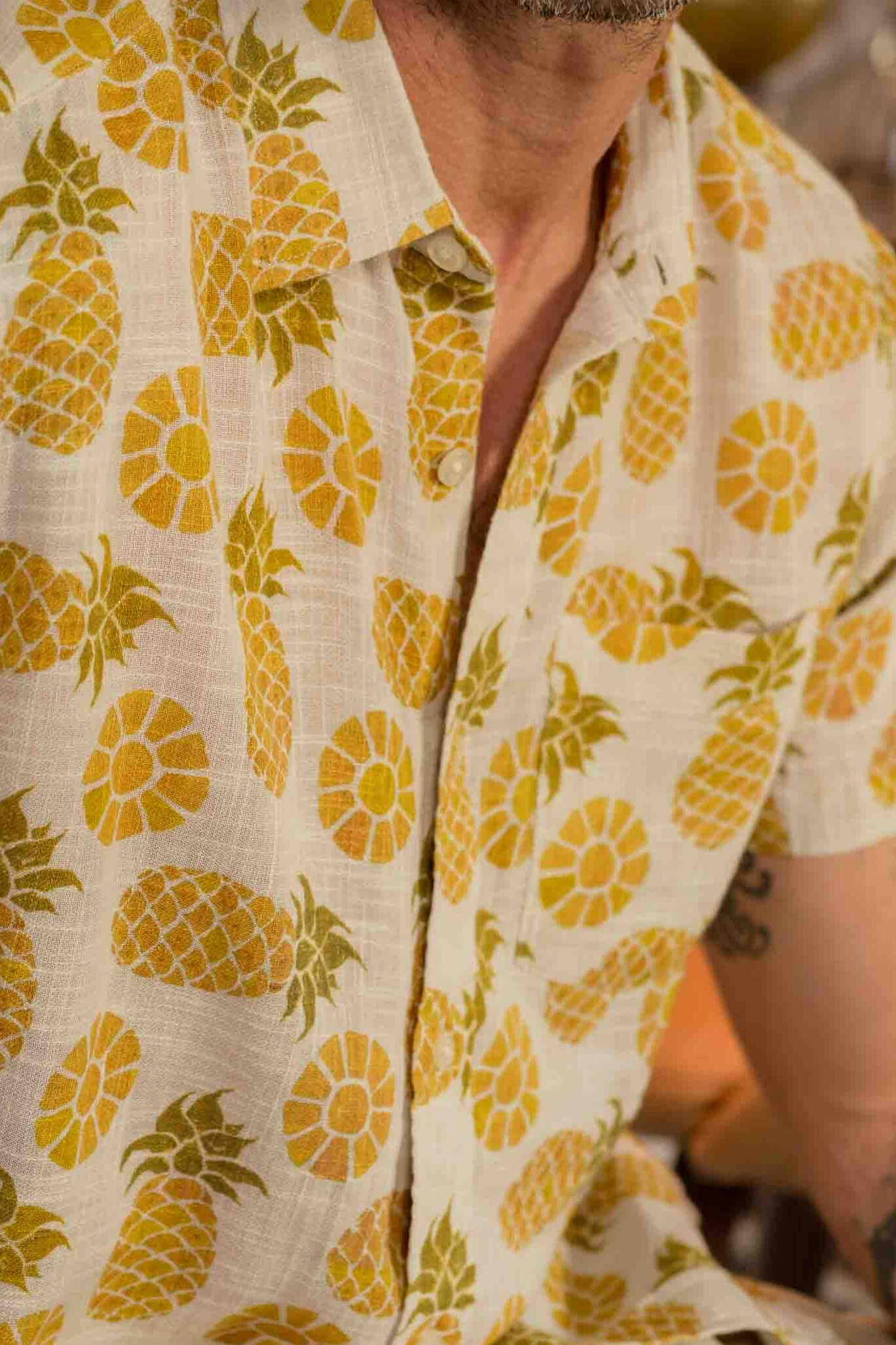 Grayers Madras Cotton Loom Printed Shirt in pineapple slice