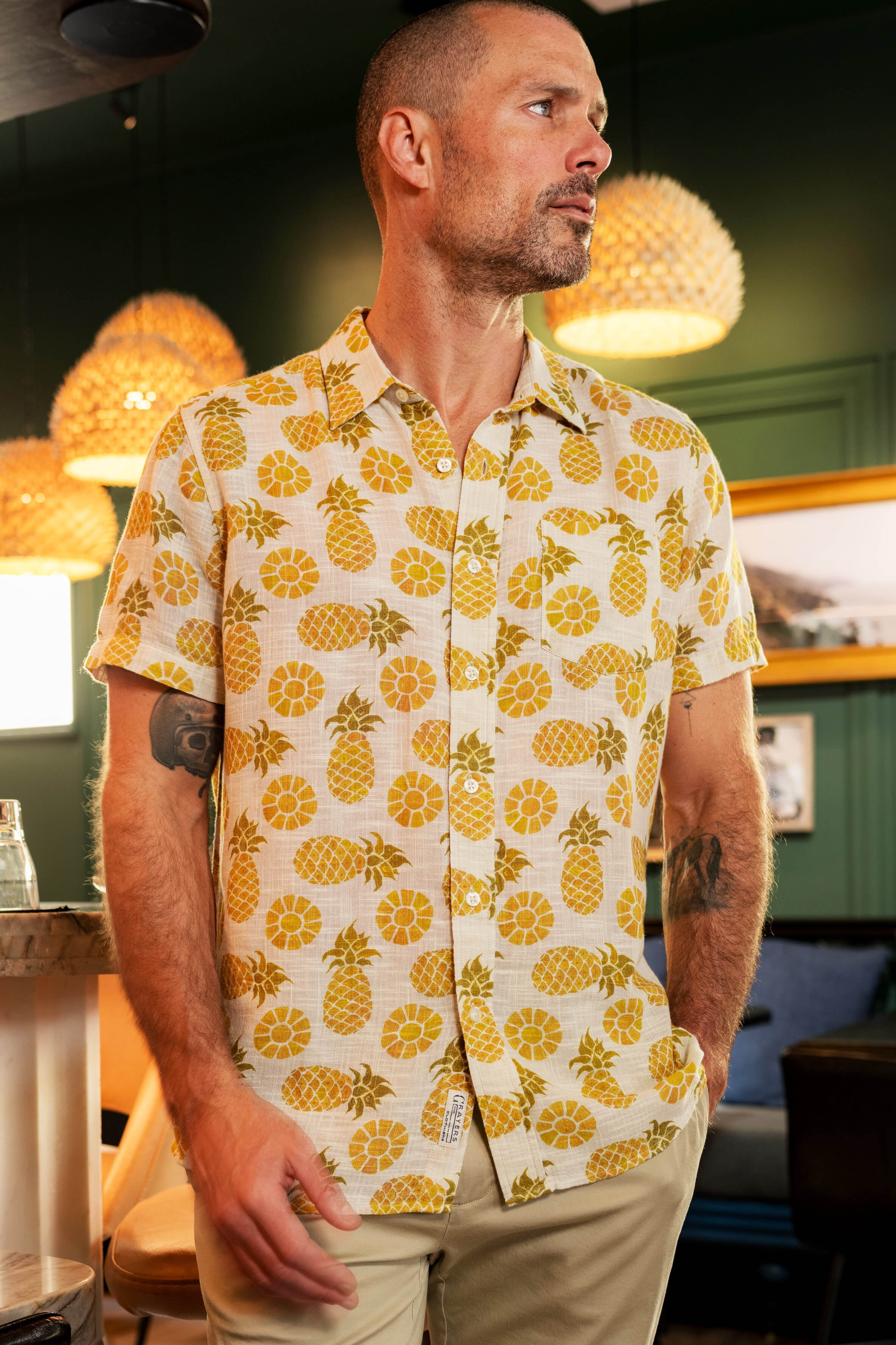 Grayers Madras Cotton Loom Printed Shirt in pineapple slice