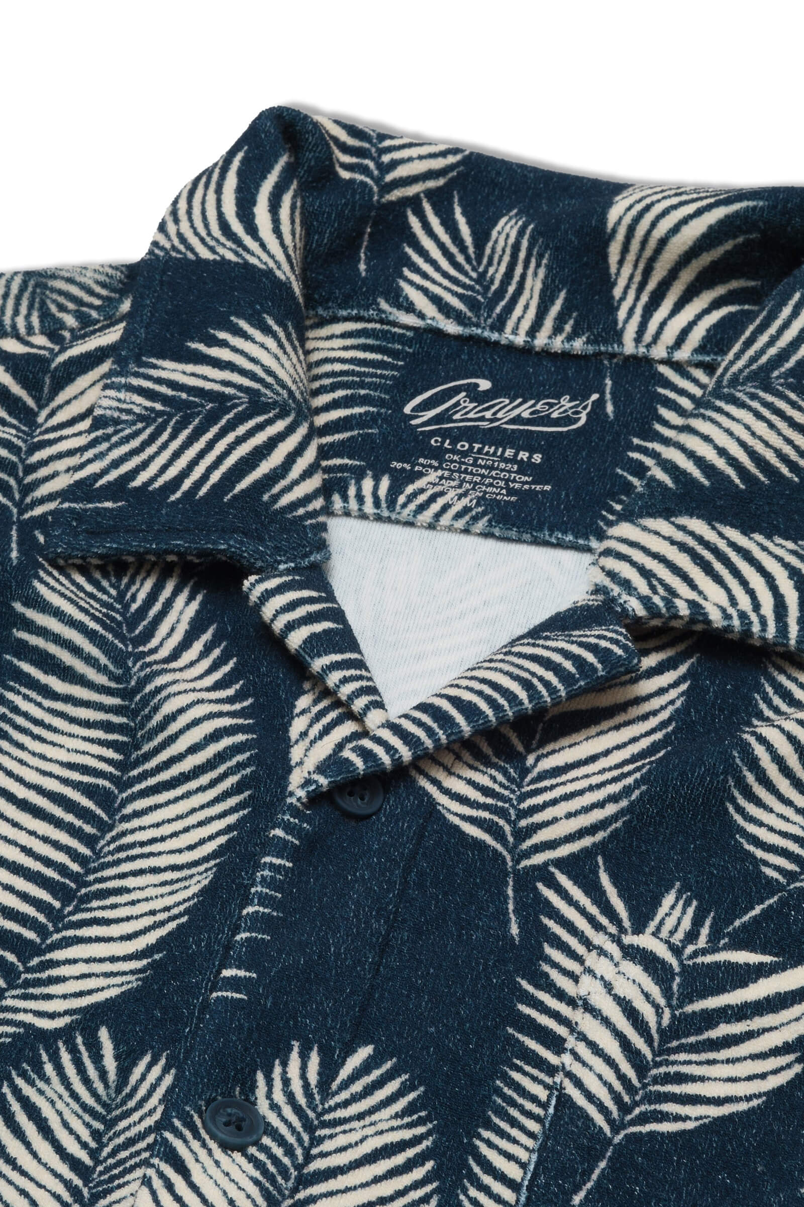 Grayers Riviera terry button front shirt in navy palm