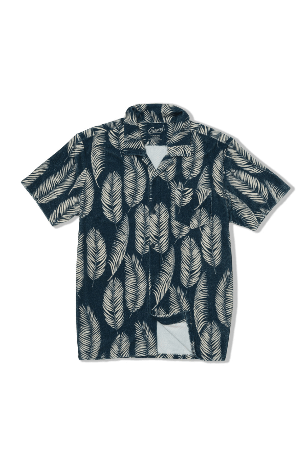 Grayers Riviera terry button front shirt in navy palm