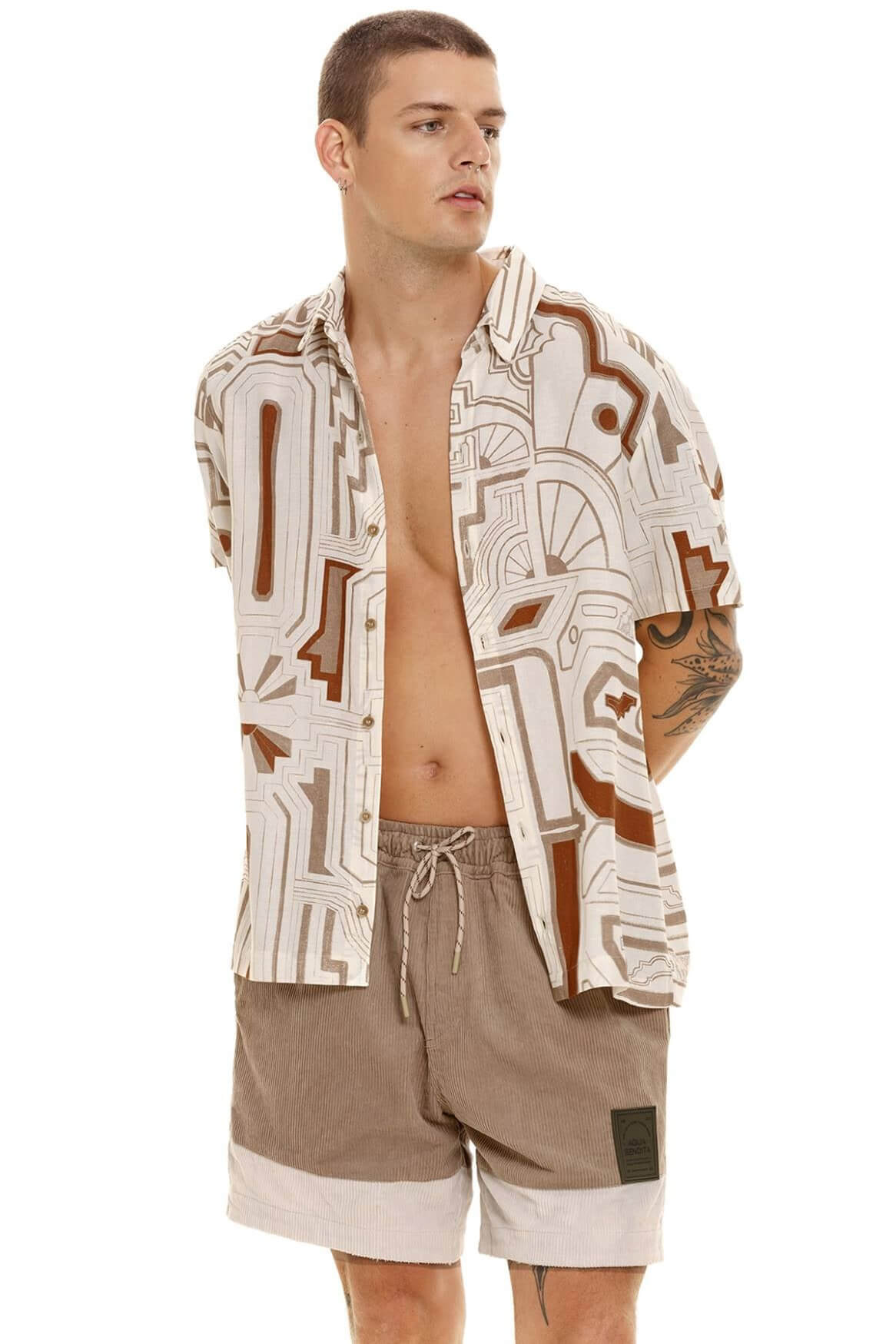 mens patterned neutral button up