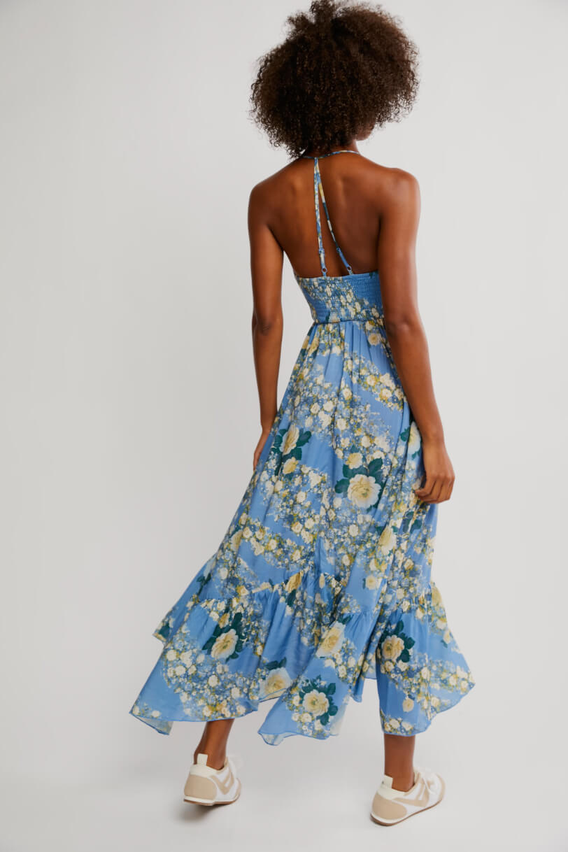 Free People heat wave printed maxi in allure blue combo