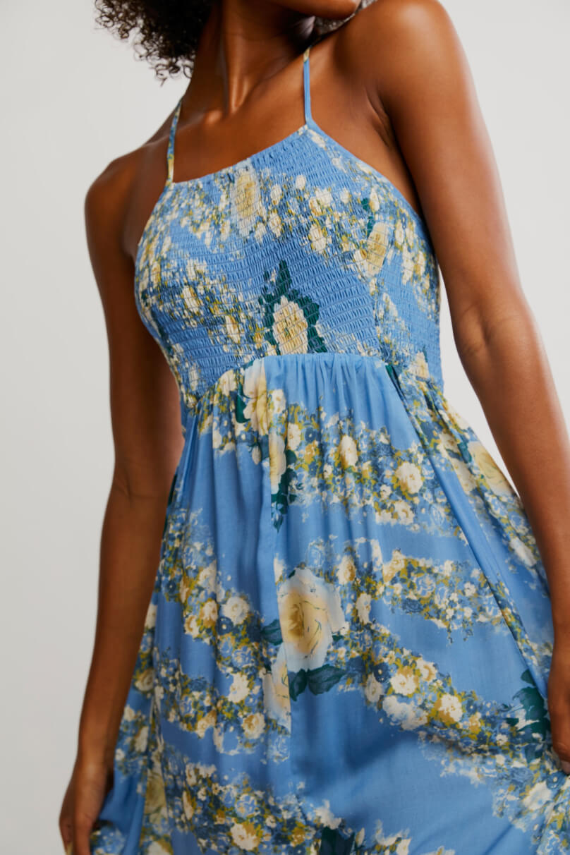 Free People heat wave printed maxi in allure blue combo