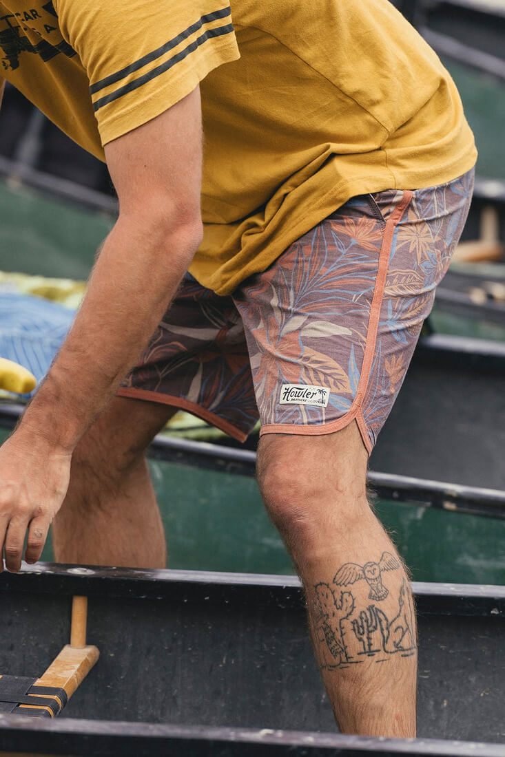 Howler Bros Bruja boardshorts in sky island flora brown