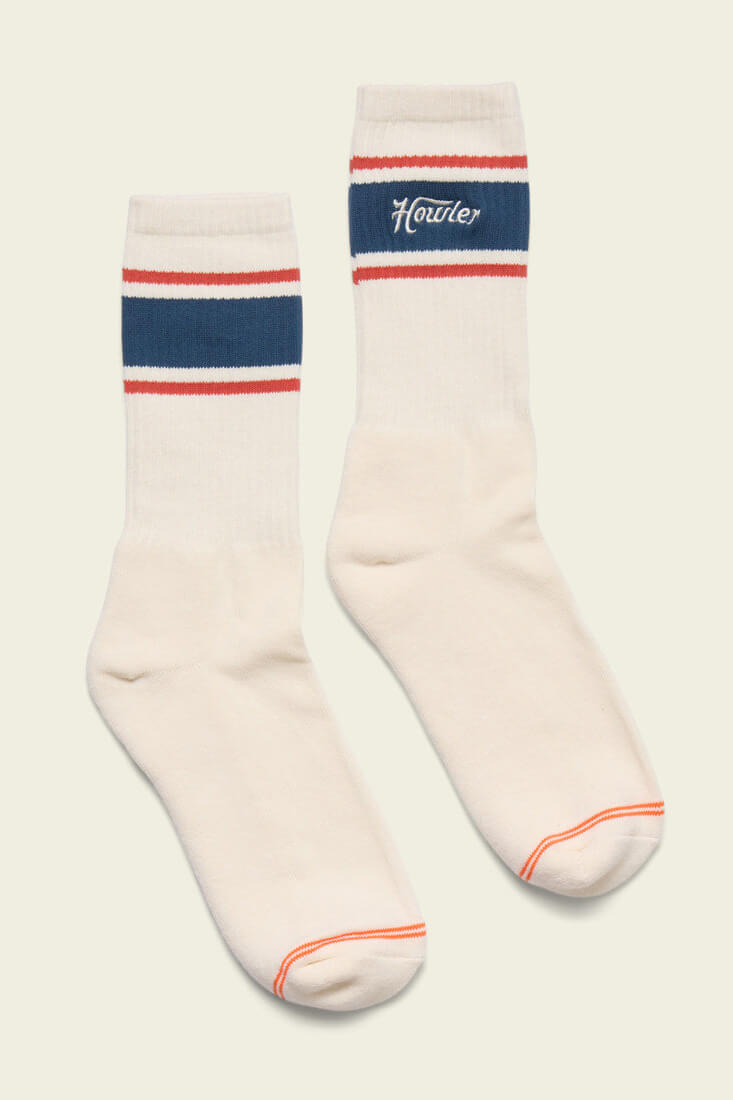 Howler Bros Howler Script Socks in white navy