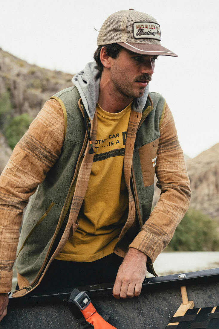 Howler Bros Osprey Prey Feedstore Snapback in khaki brown