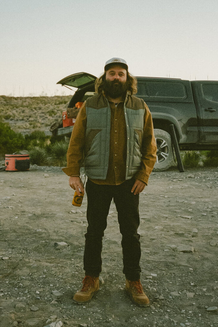 Howler Bros Rounder Vest in oregano and cocoa