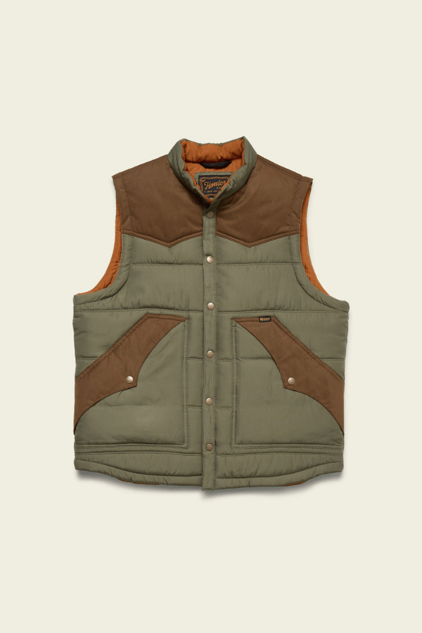 Howler Bros Rounder Vest in oregano and cocoa