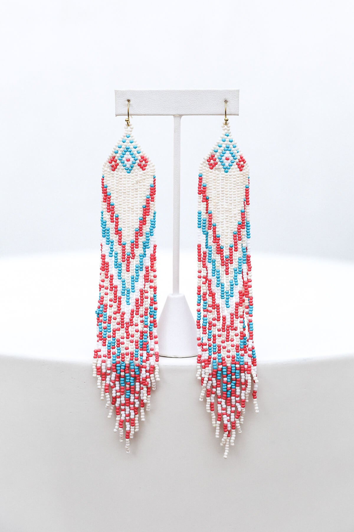 Red white and blue beaded earrings