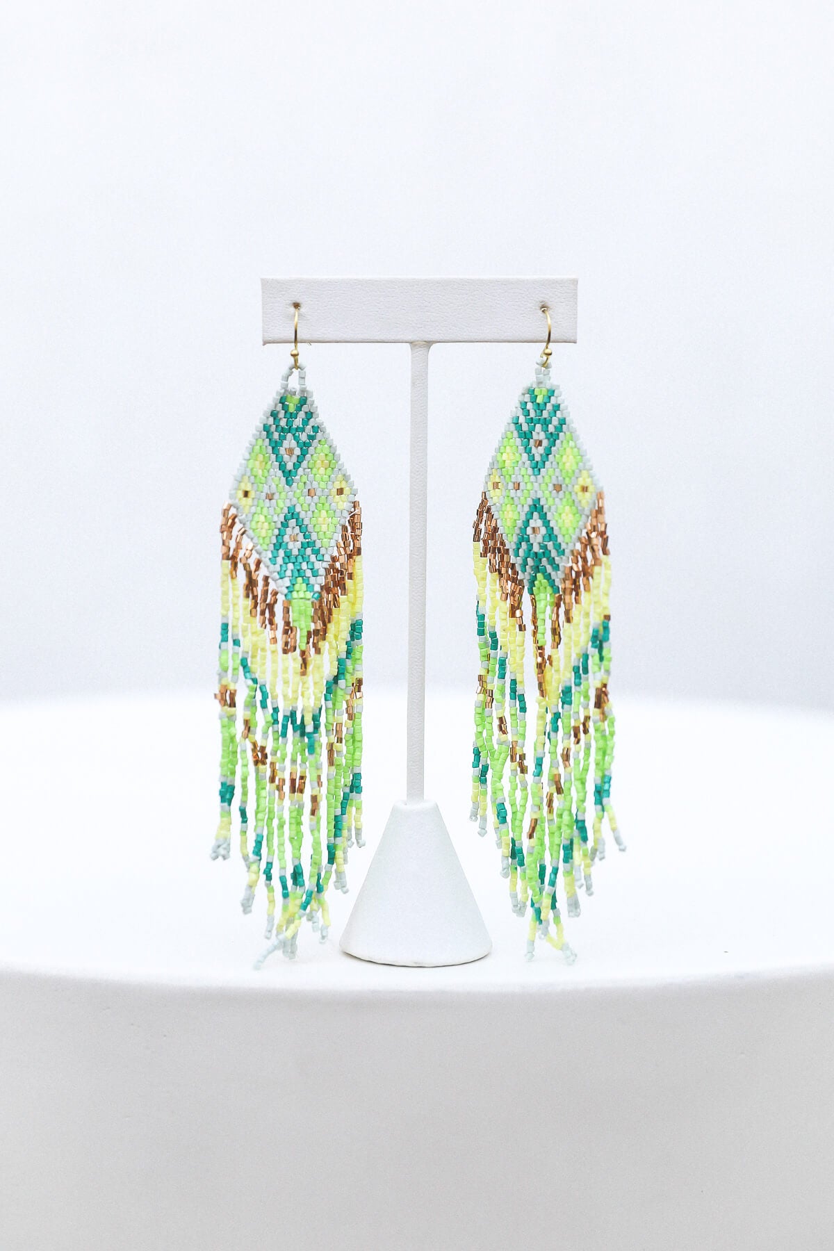 Green and gold beaded earrings