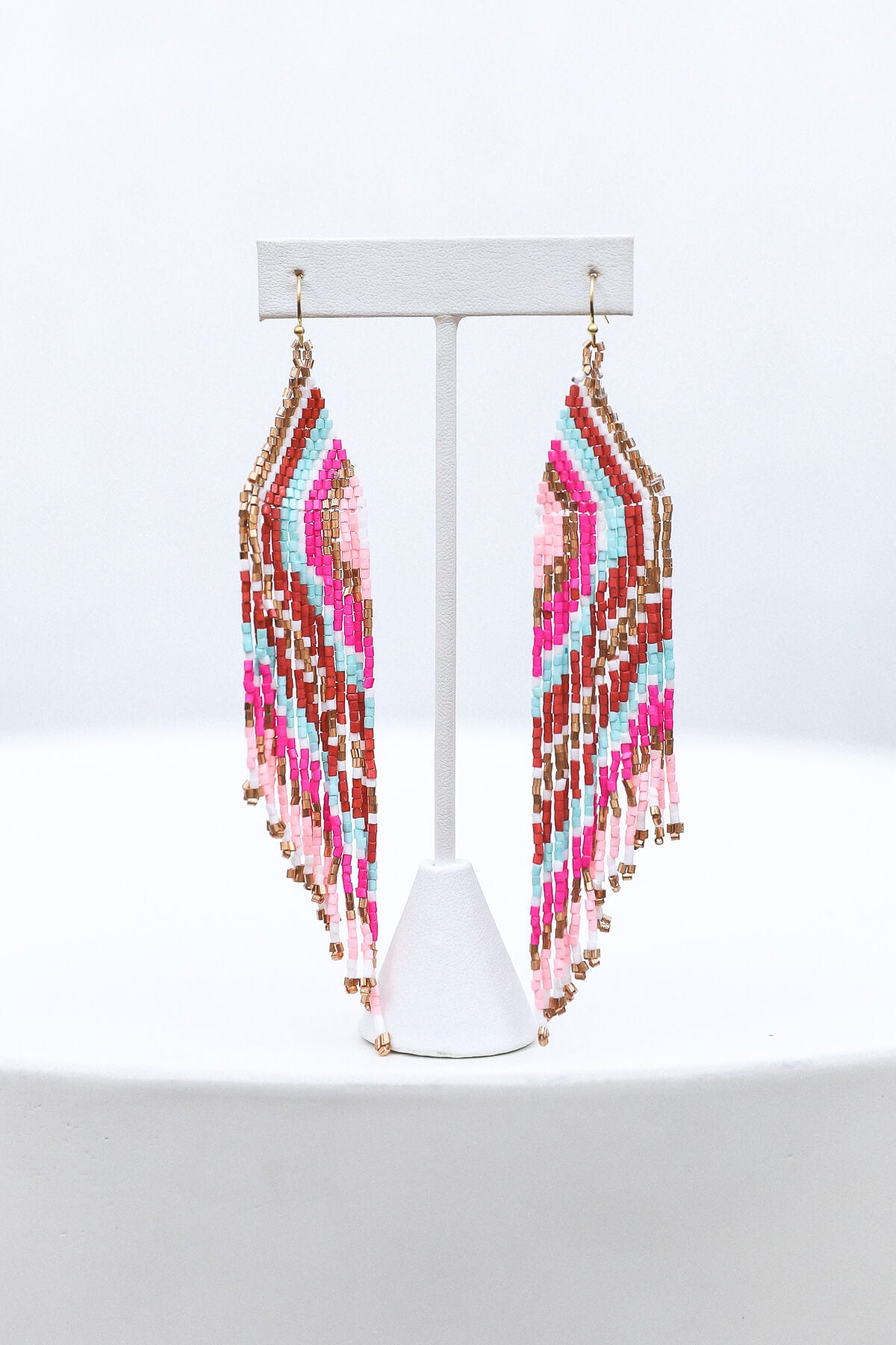 Womens pink and gold beaded earrings