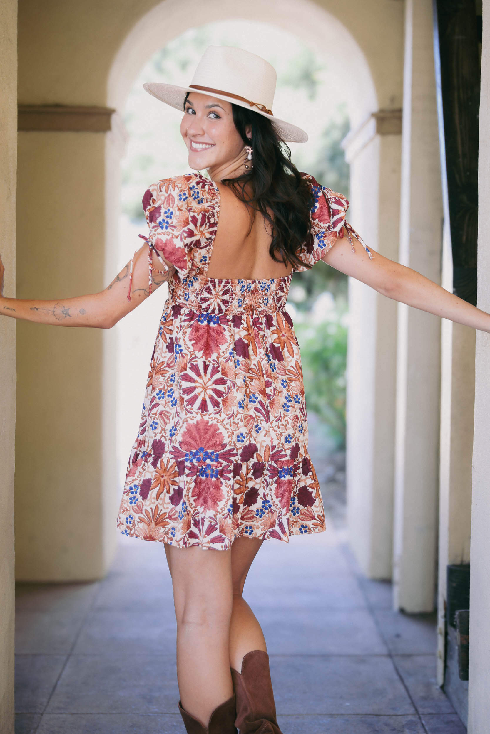 Womens mini dress with smocked back
