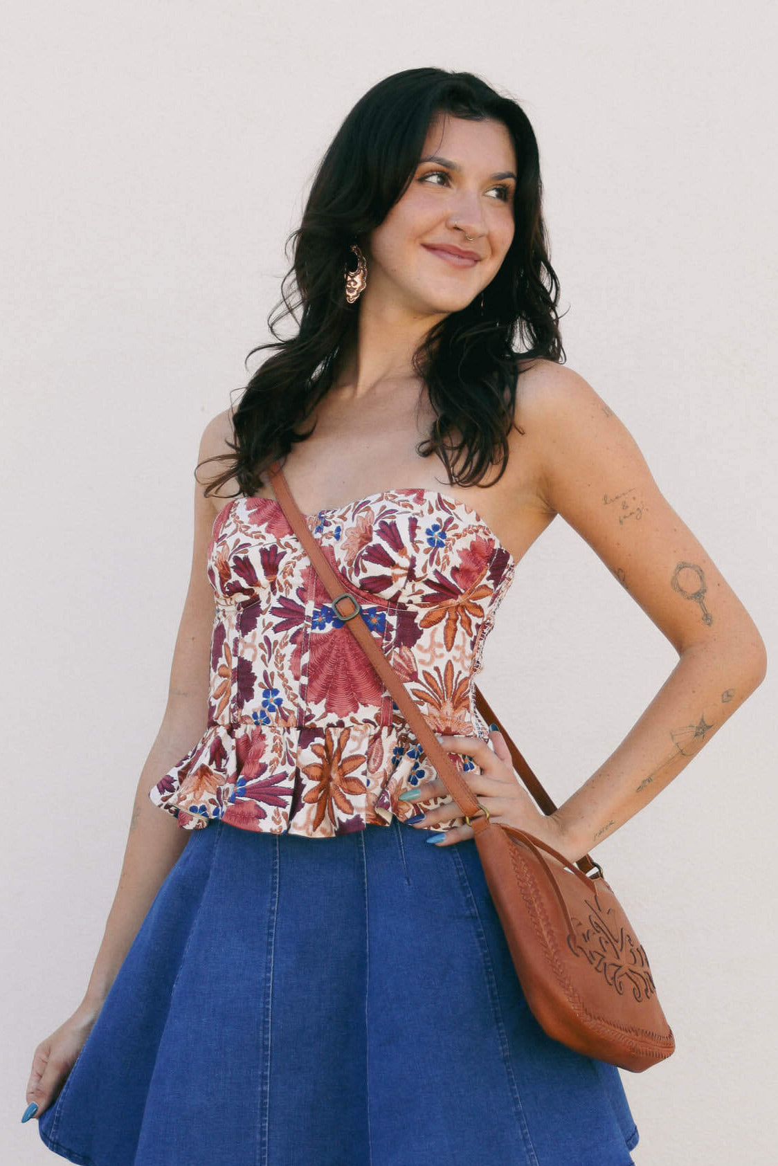 Womens floral bustier style strapless top