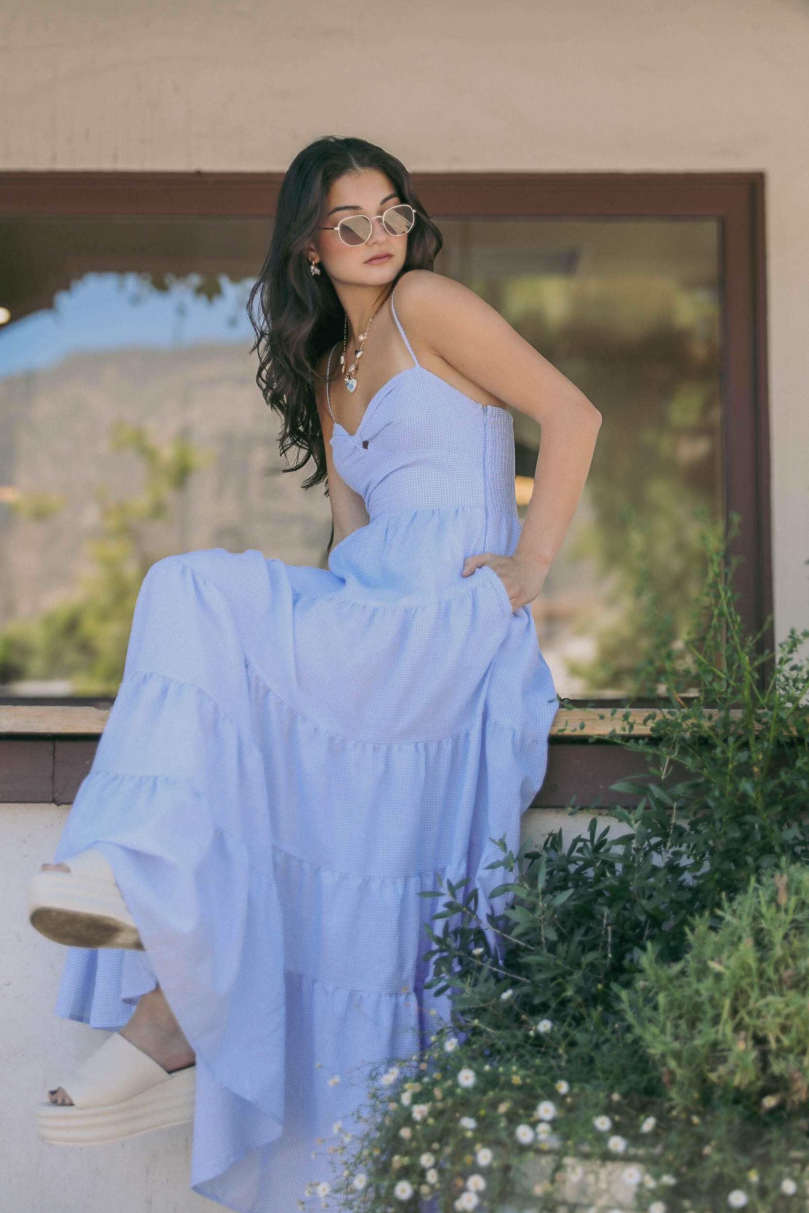 Womens light blue maxi dress with pockets