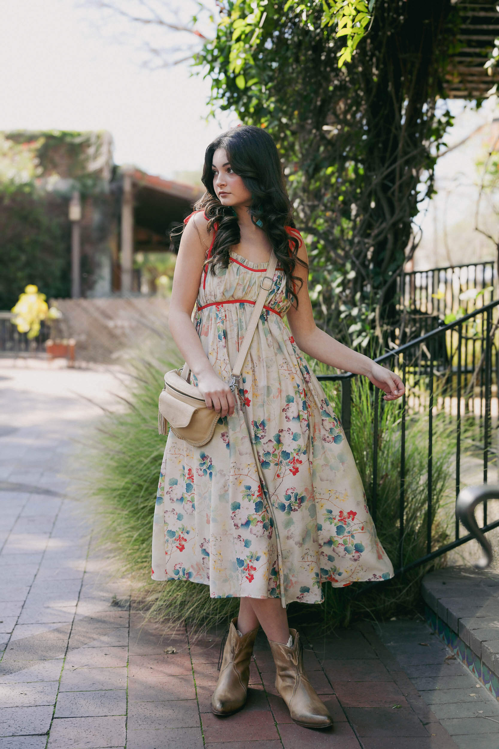 Womens midi dress with red details