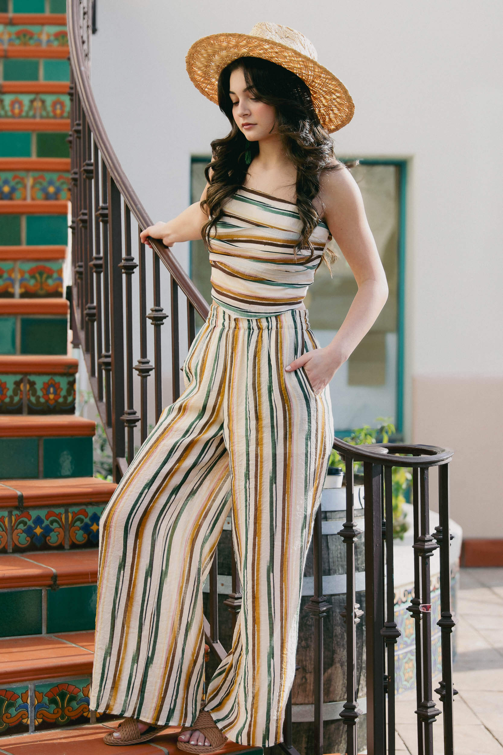 Womens striped wide leg pant