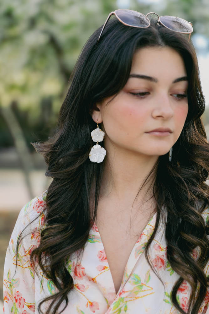 Womens white flower drop earring