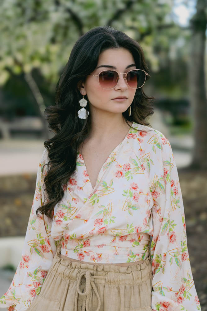 Womens floral wrap blouse