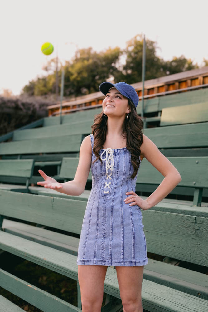 Womens denim dress with lace up front tie