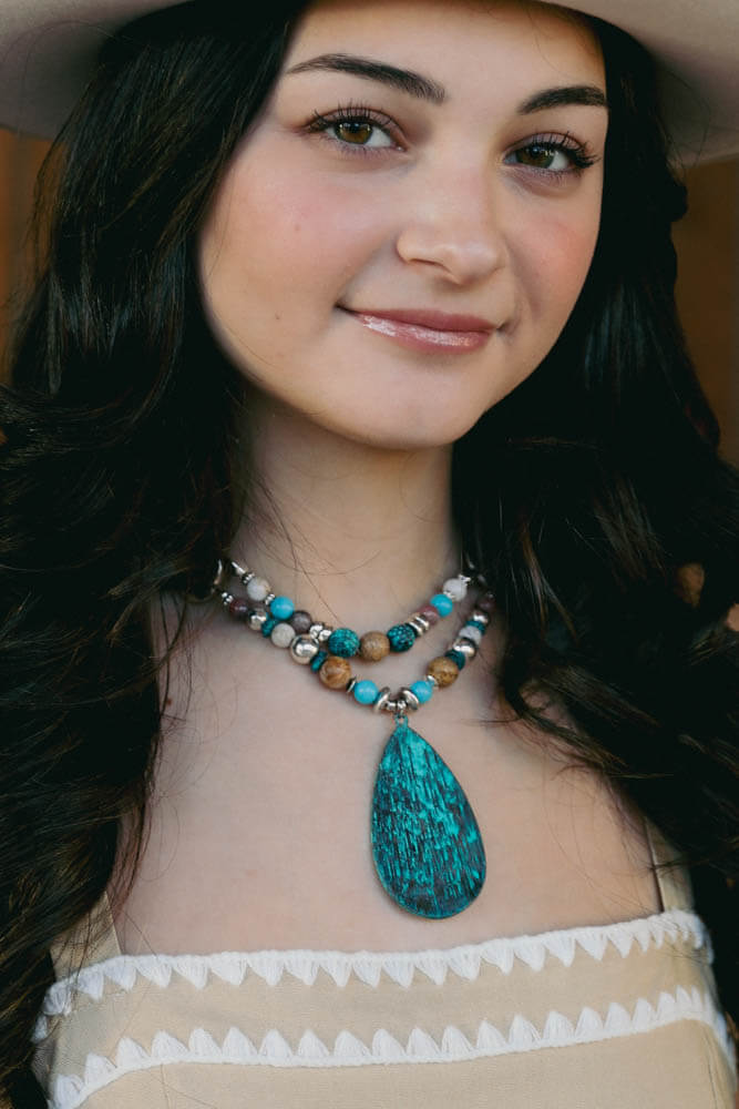 Womens layered turquoise necklace with beading