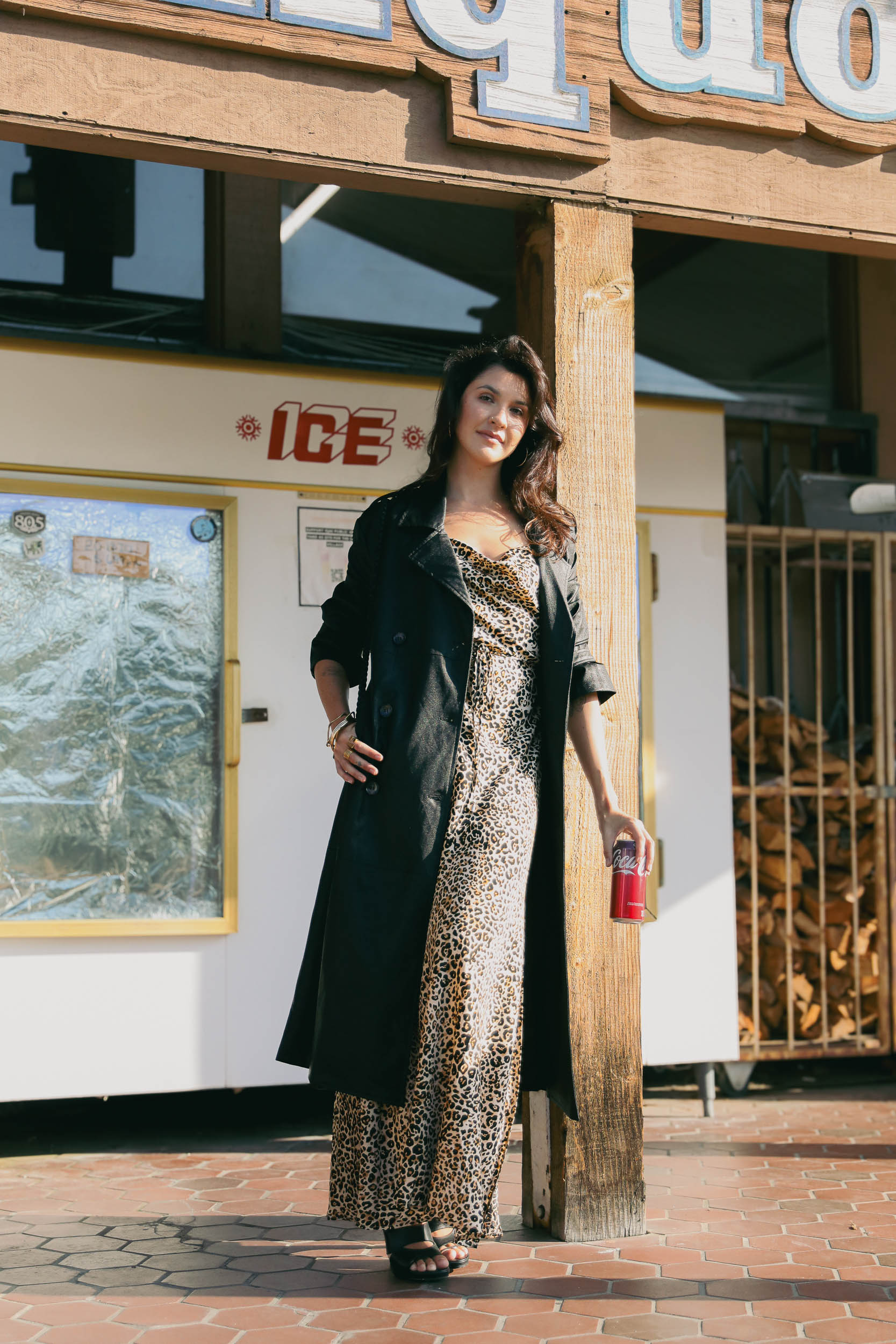 Womens animal print maxi dress with side leg slit and spaghetti straps