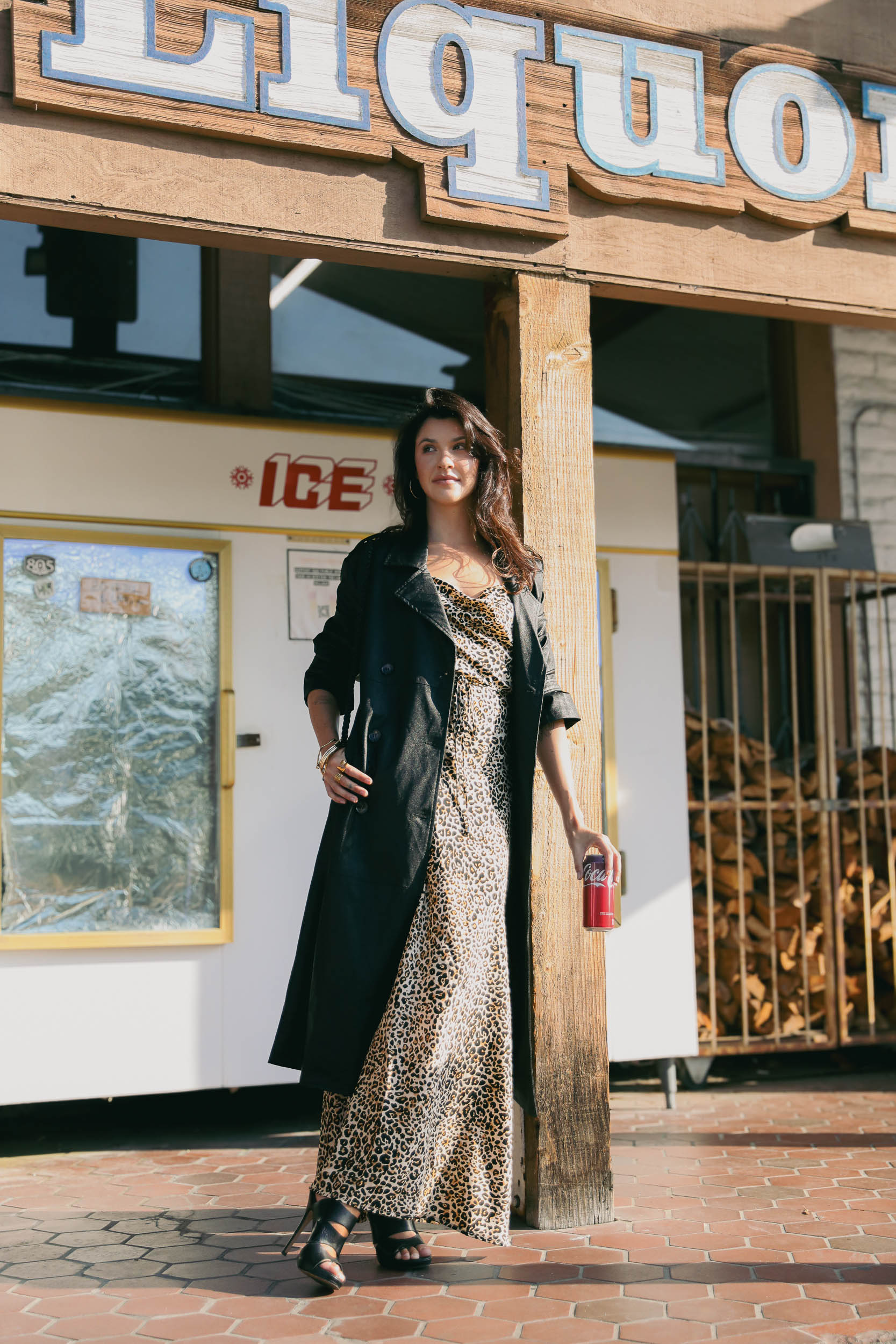 Womens leopard maxi dress with a cowl neckline