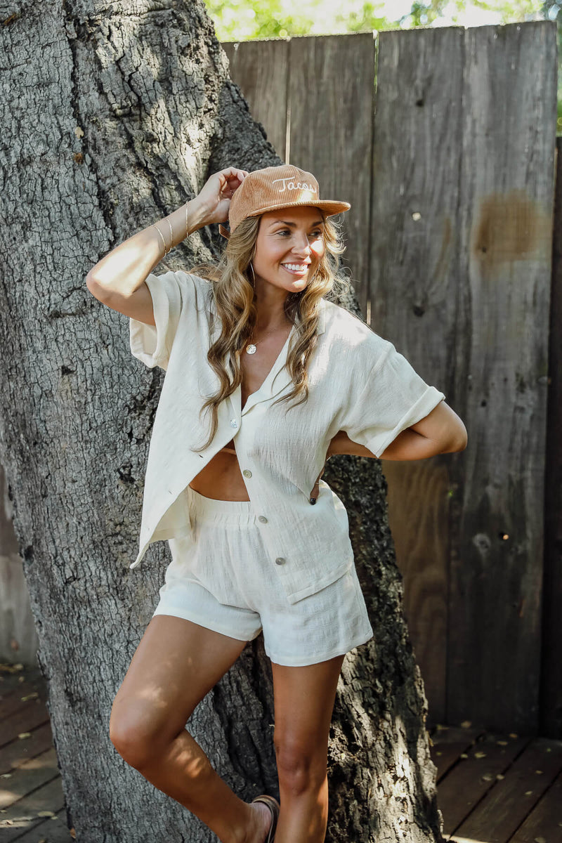 Cream short set for women