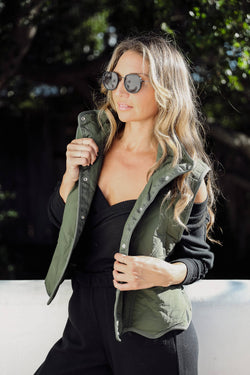 free people green quilted vest