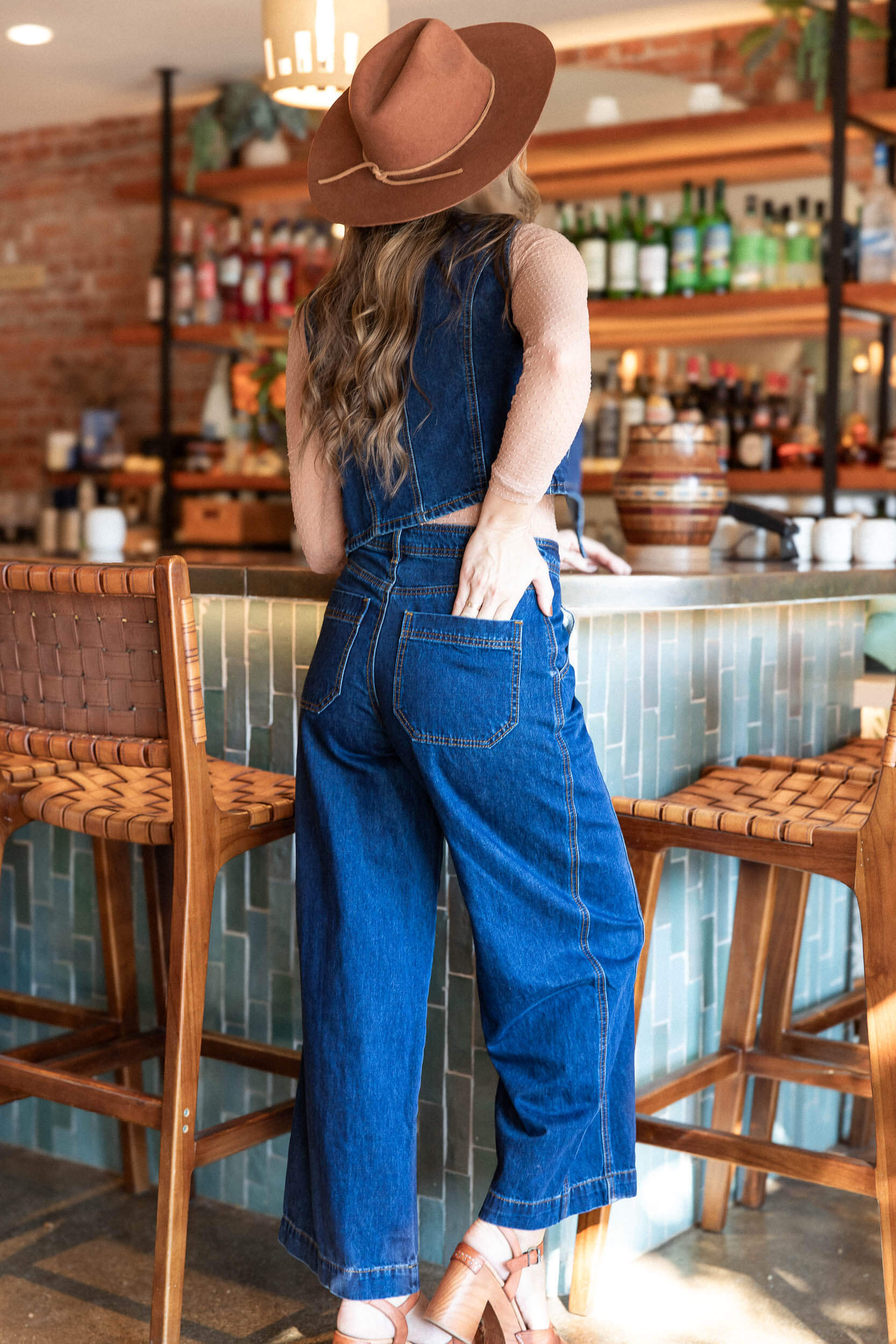 Womens blue wide leg jeans