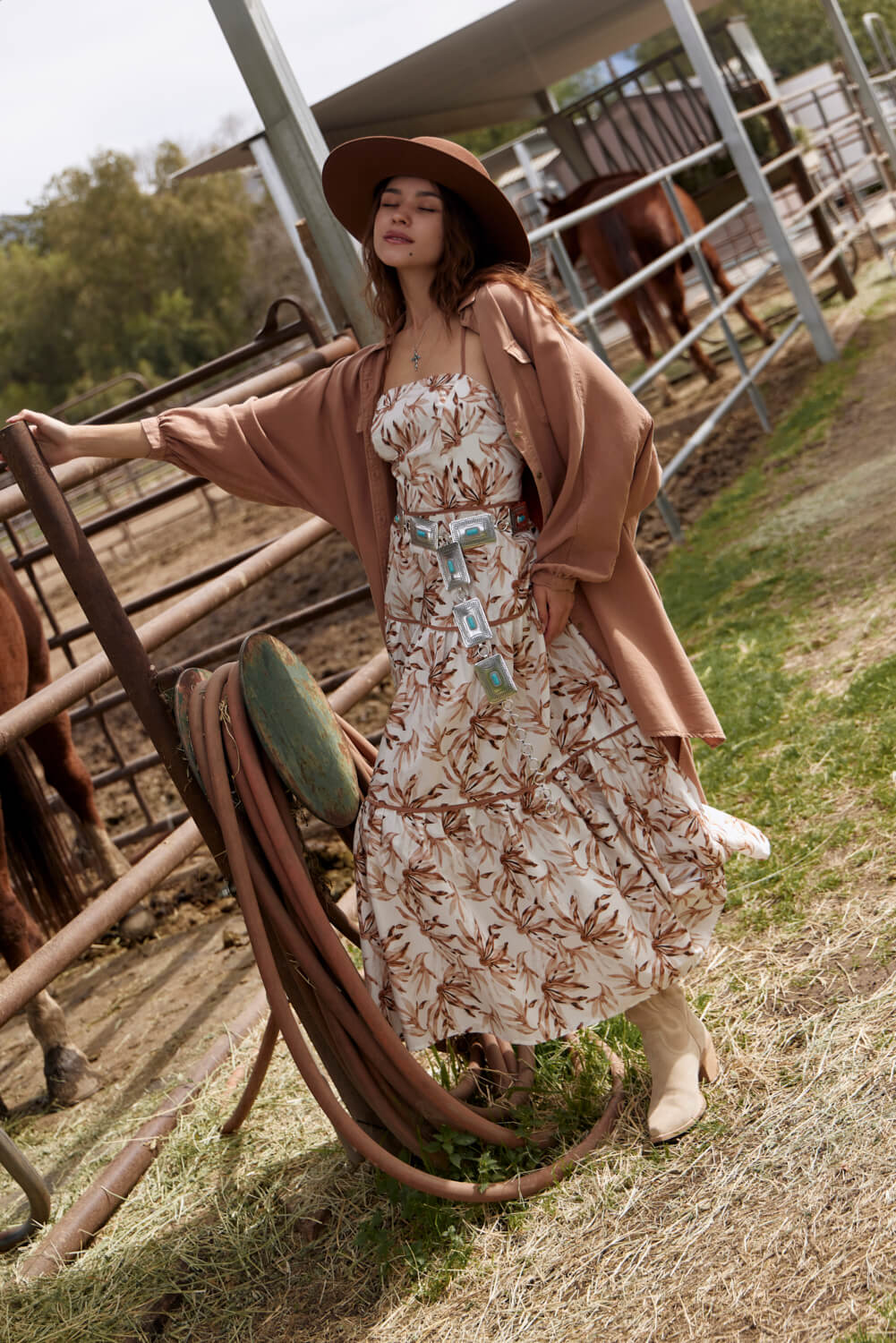 Women's clay colored long sleeve buttonup dress