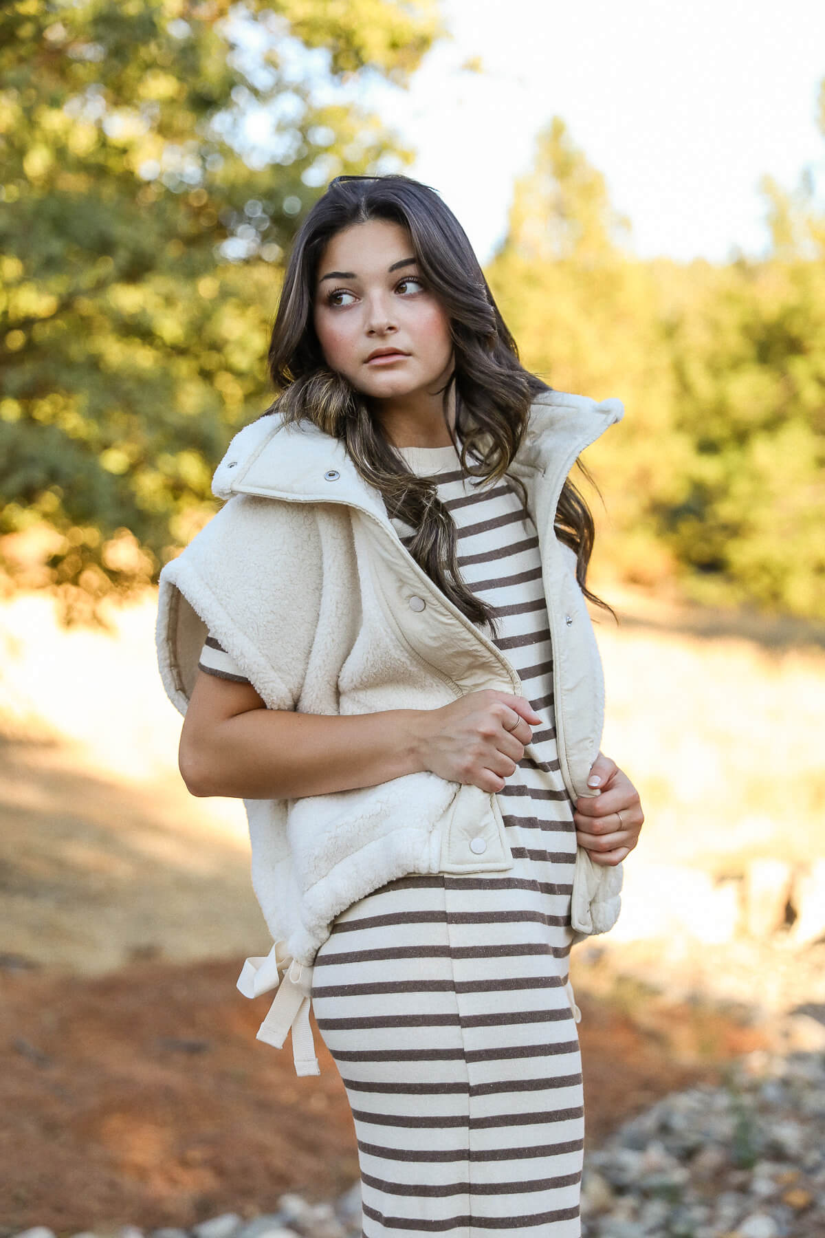 Perfect White Tee Lover dress in walnut stripe