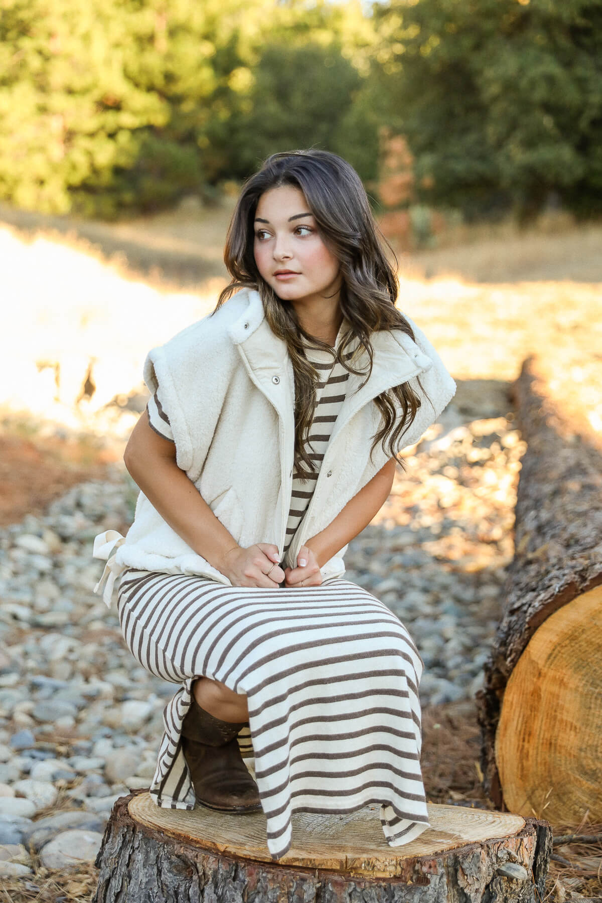 Perfect White Tee Lover dress in walnut stripe