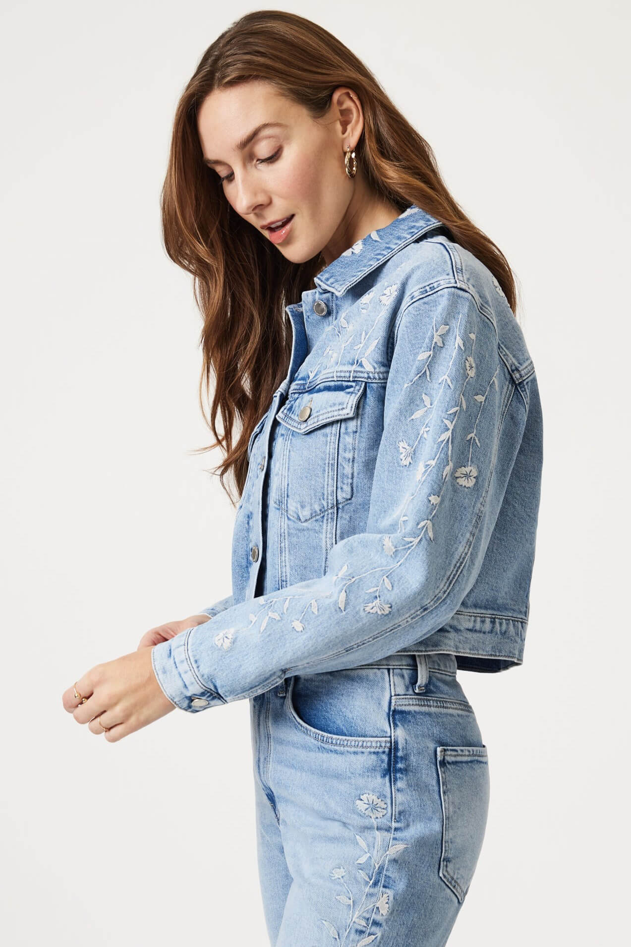 Mavi Jeans harmony denim jacket in lt blue blooms