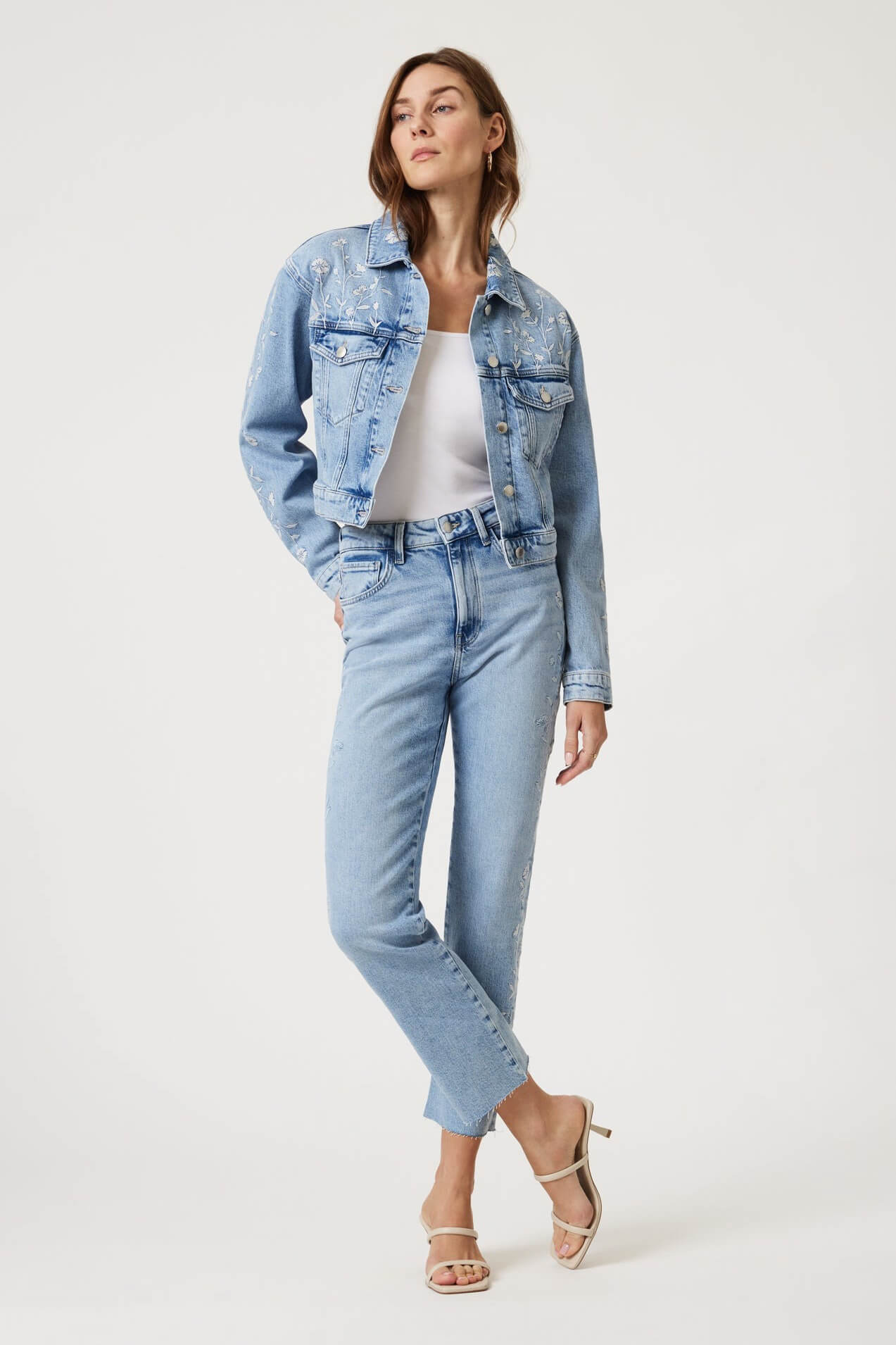 Mavi Jeans harmony denim jacket in lt blue blooms