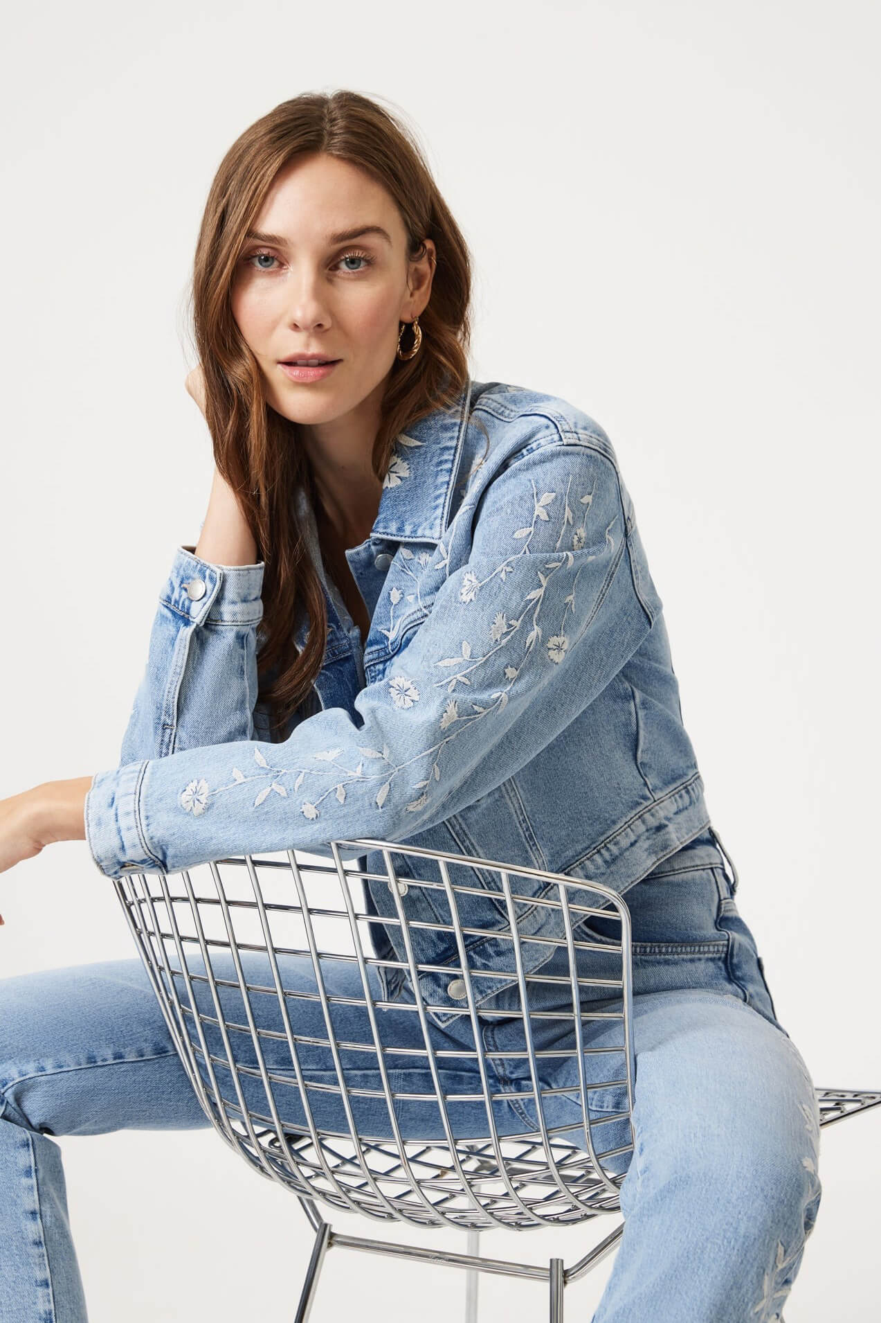 Mavi Jeans harmony denim jacket in lt blue blooms