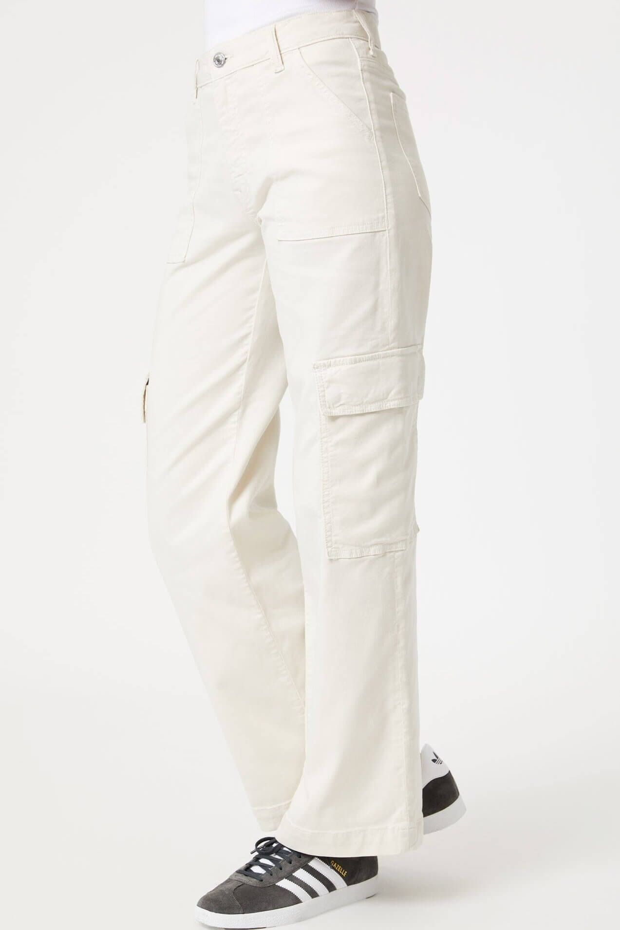 Mavi Alva high rise cargo pants in off white luxe twill