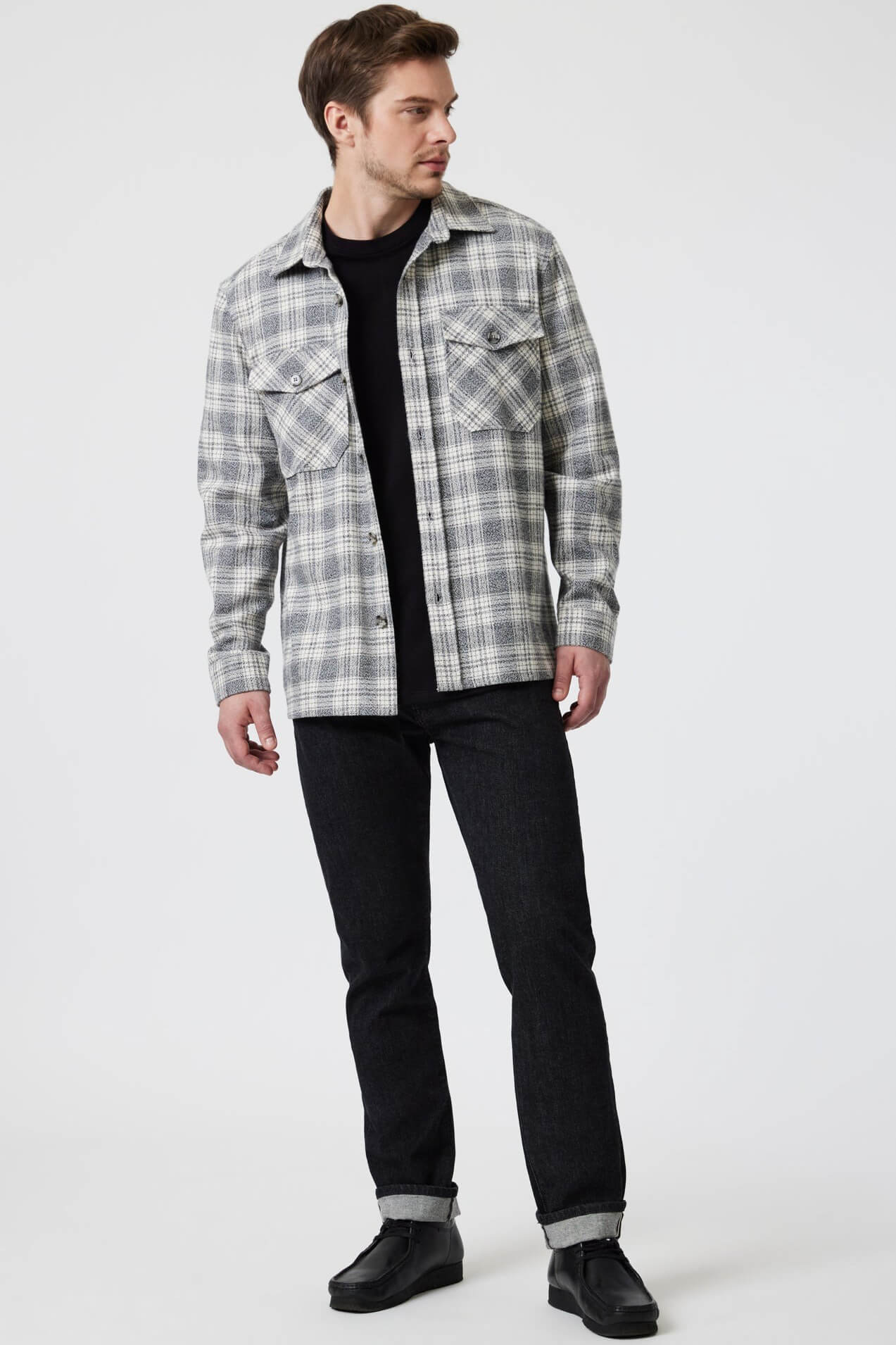 Mavi Jeans double pocket check shirt in grey marl