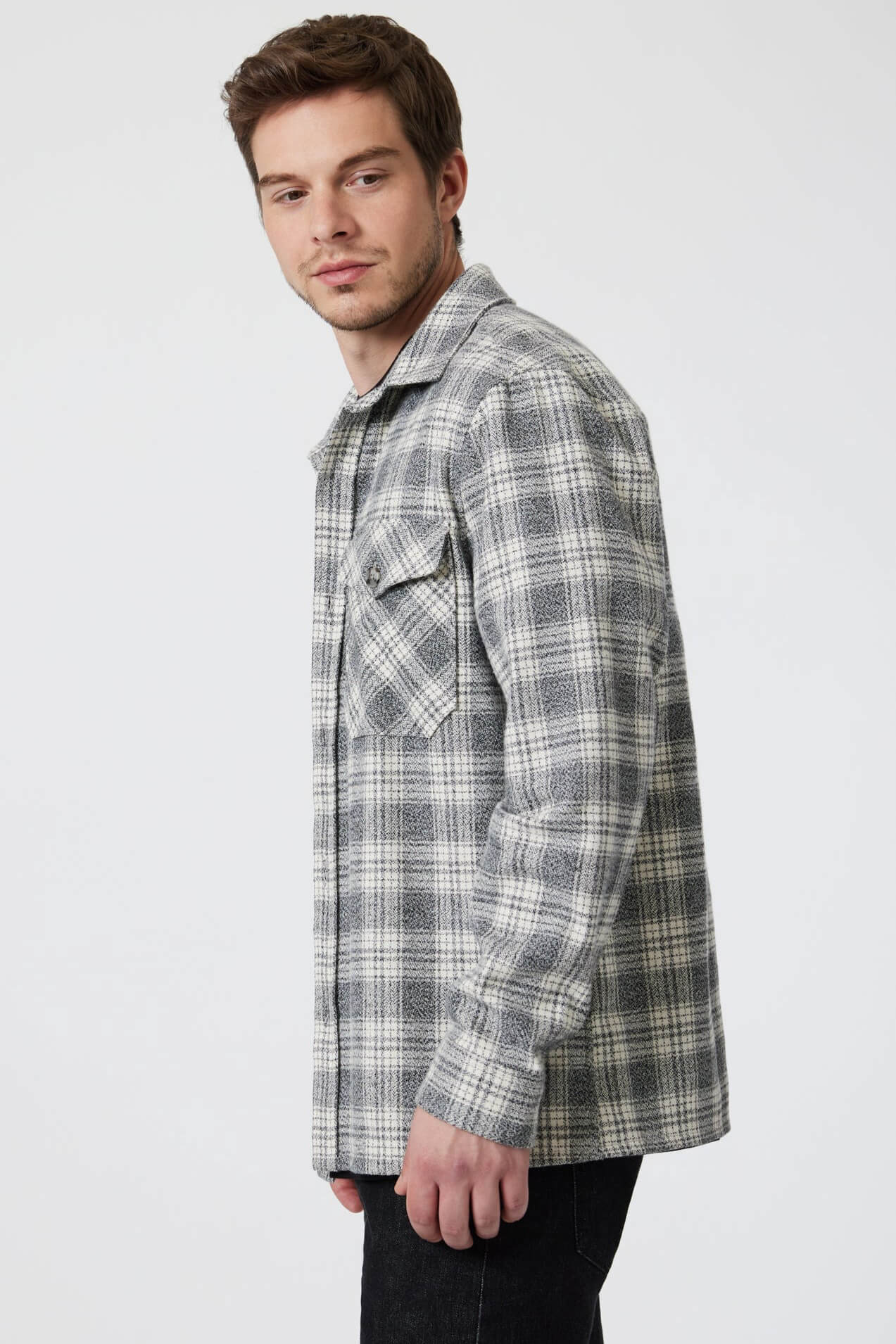 Mavi Jeans double pocket check shirt in grey marl