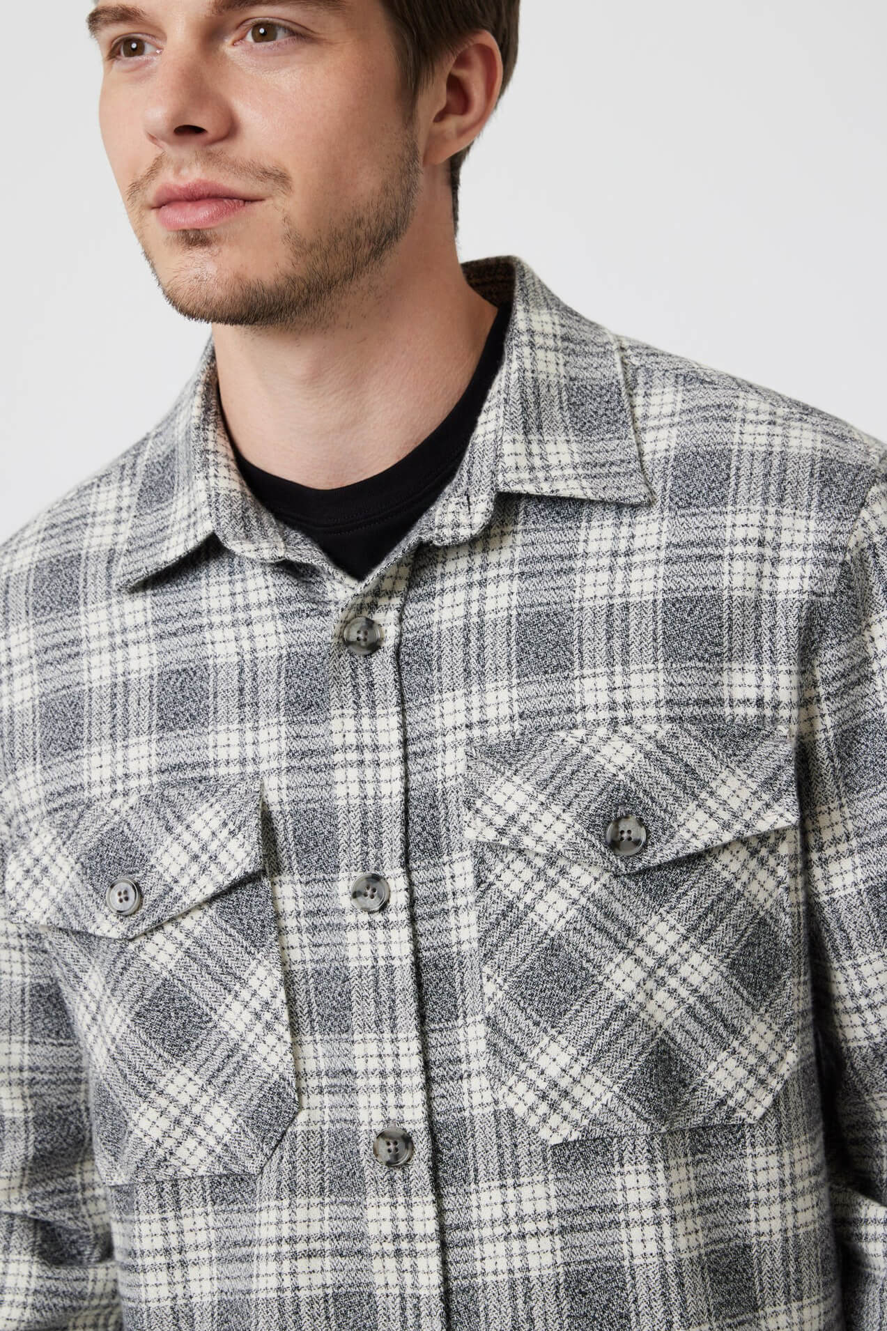 Mavi Jeans double pocket check shirt in grey marl