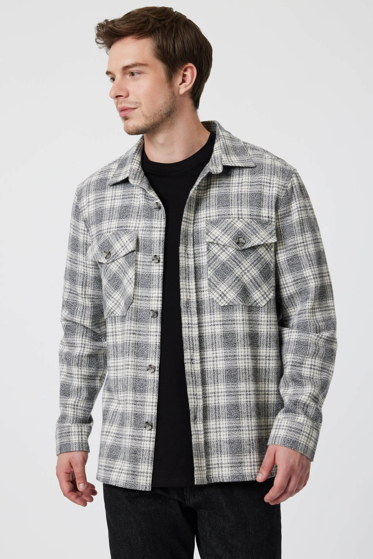 Mavi Jeans double pocket check shirt in grey marl