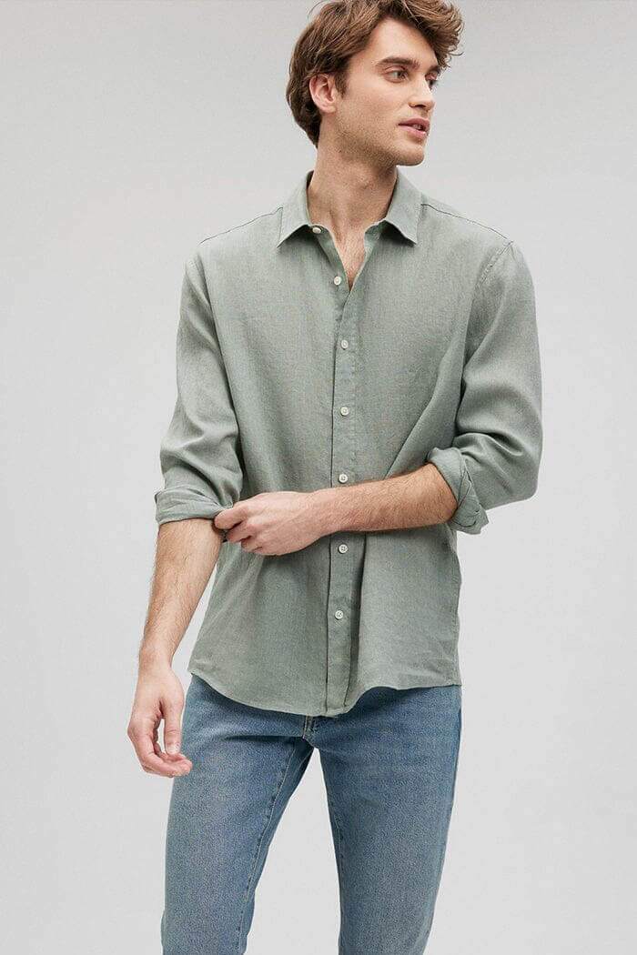 Mavi long sleeve linen shirt in chinois green