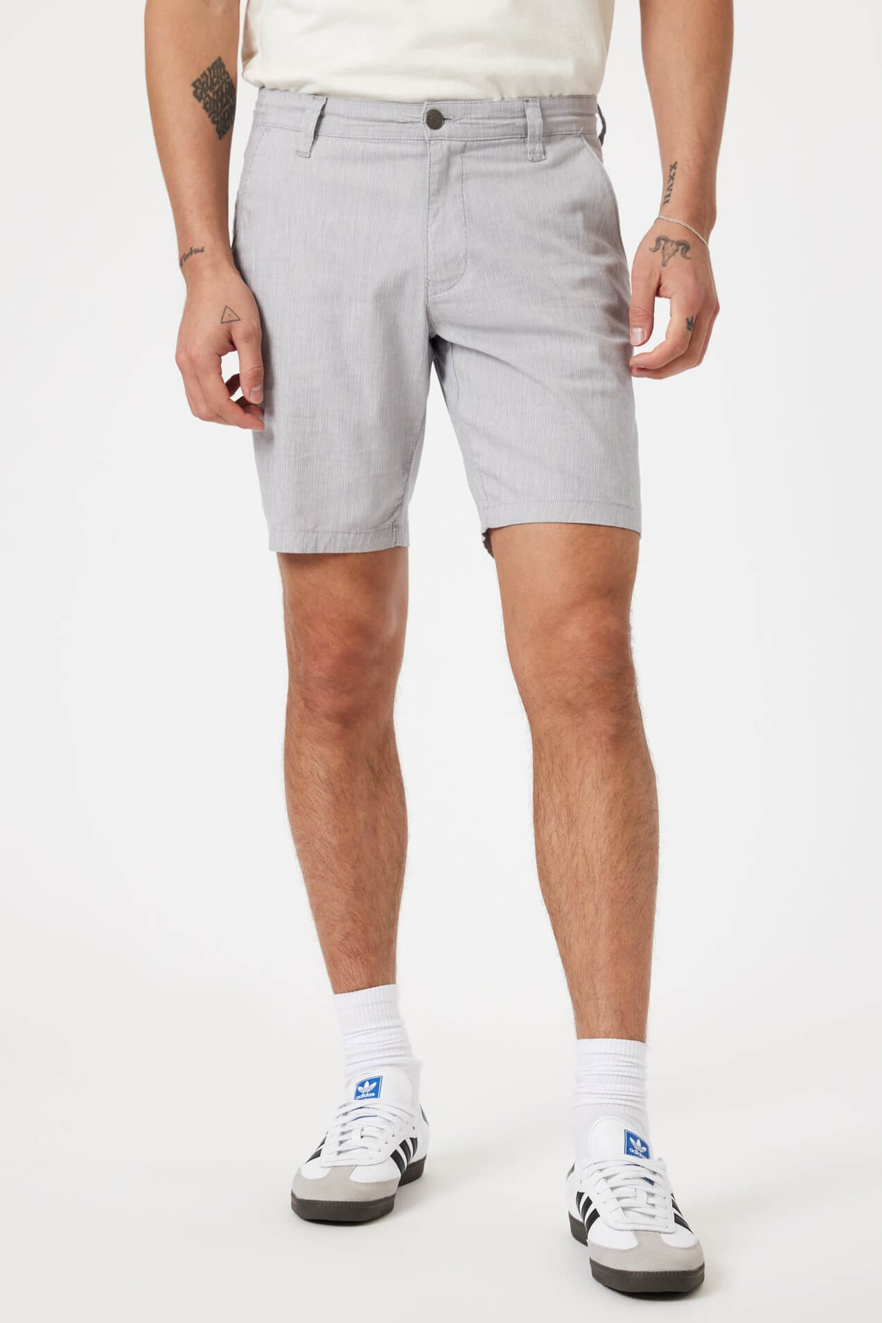 Mavi Noah Chino Shorts in light grey linen stripe