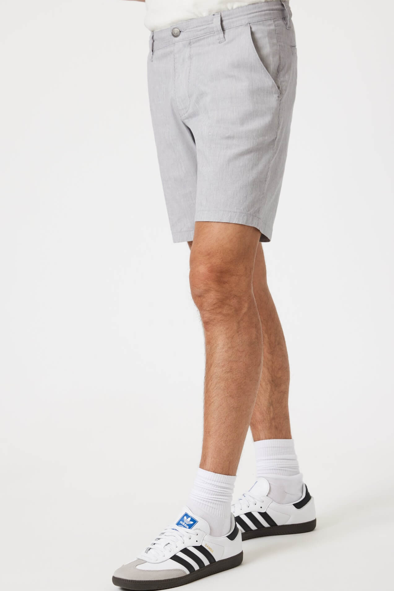 Mavi Noah Chino Shorts in light grey linen stripe