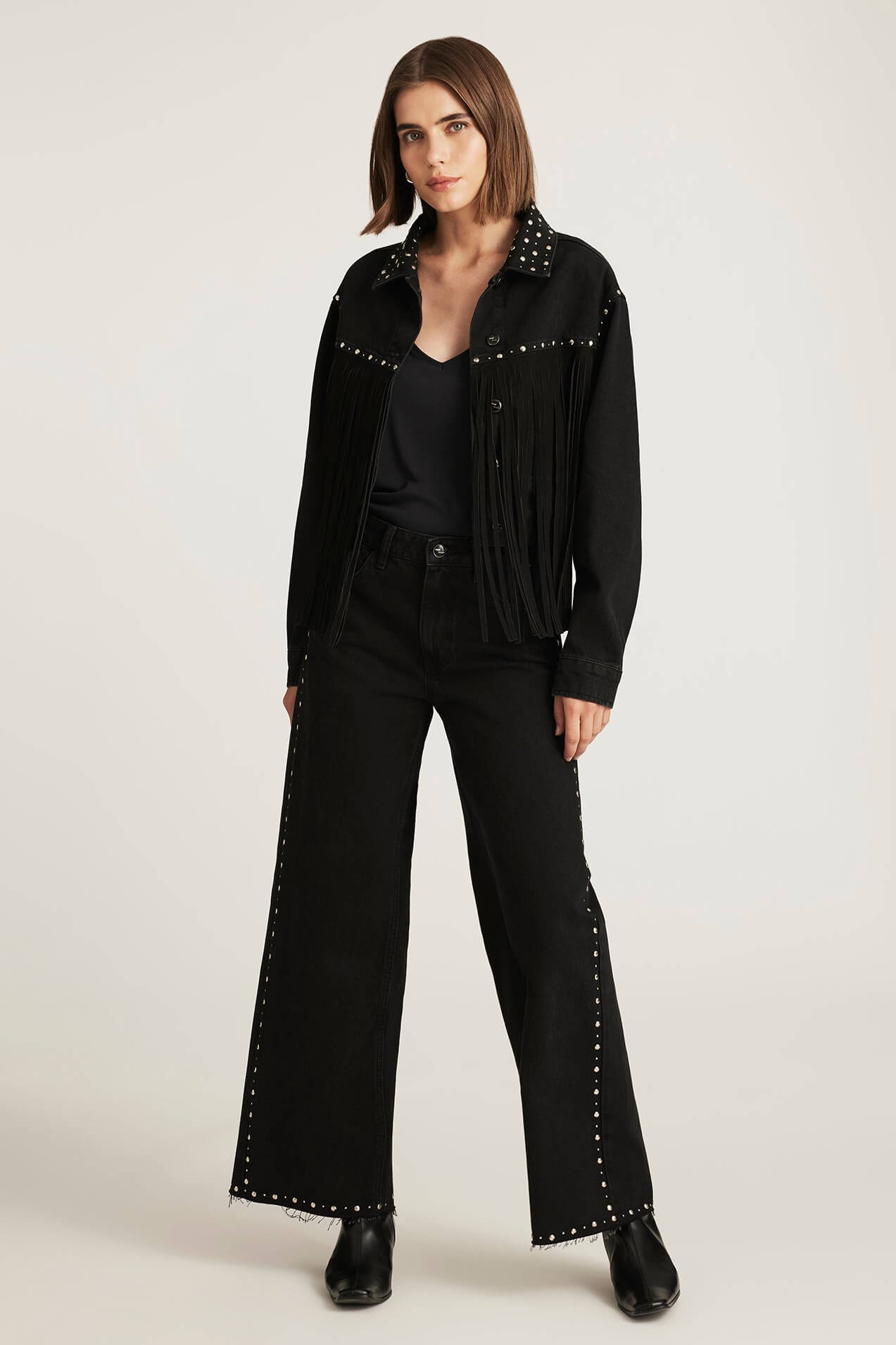 Mavi Rebecca Studded Wide Leg in smoke