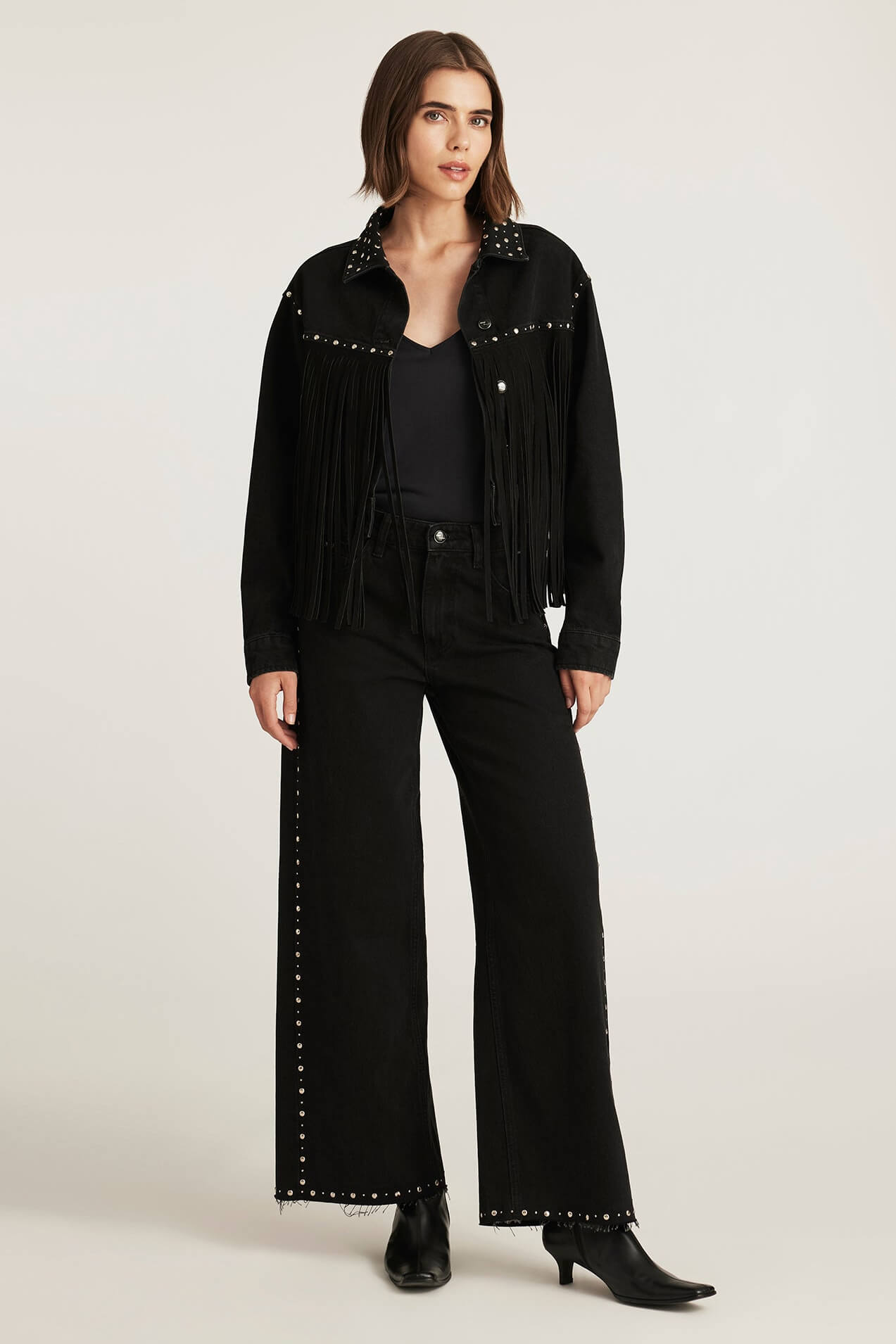 Mavi Rebecca Studded Wide Leg in smoke