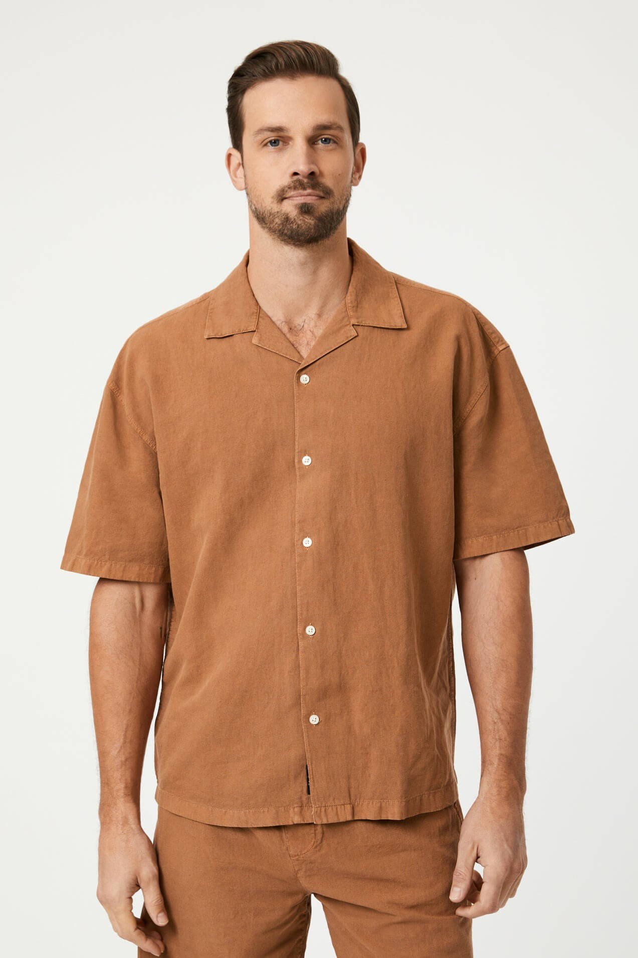 Mavi short sleeve button up shirt in toasted coconut