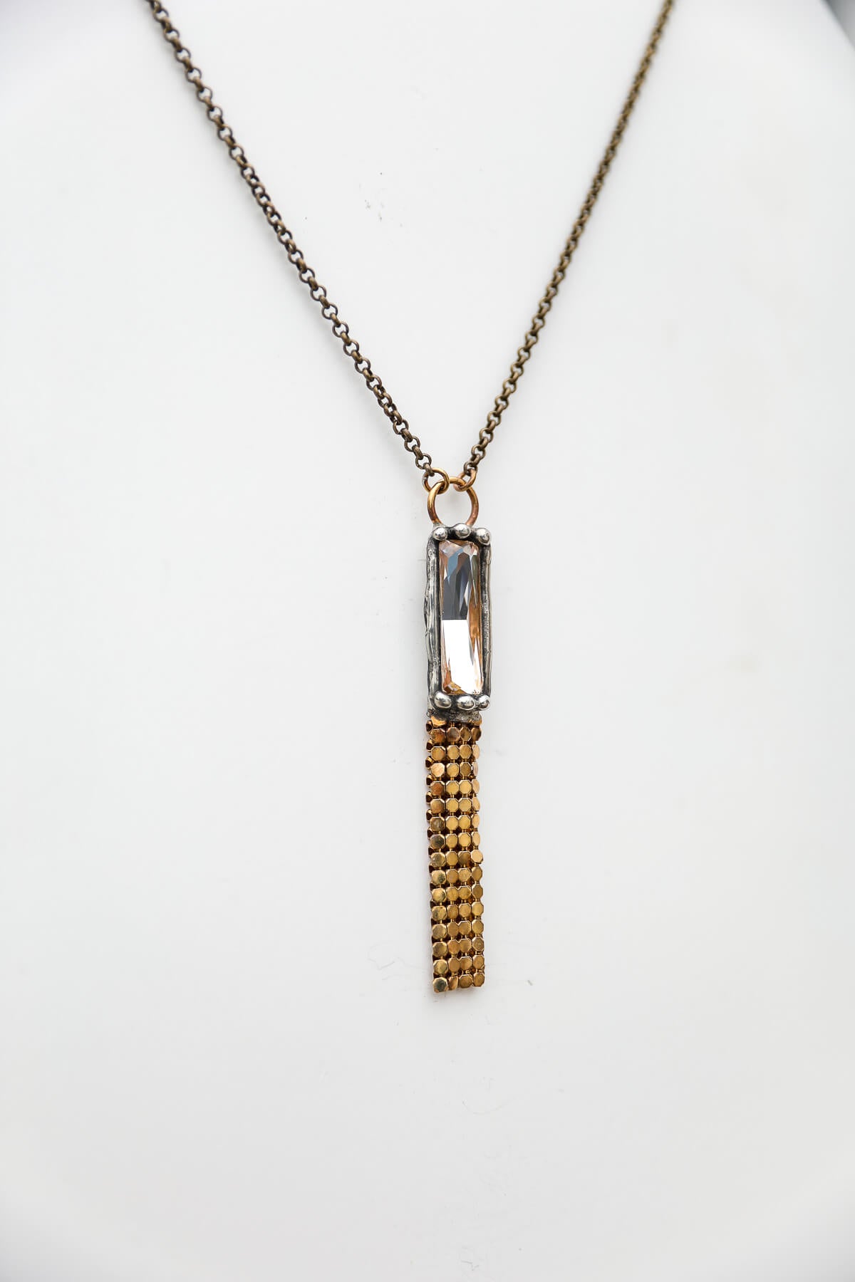 mikal winn crystal gold fringe necklace
