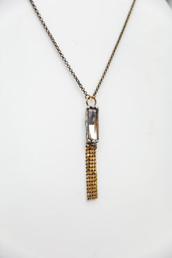 mikal winn crystal gold fringe necklace
