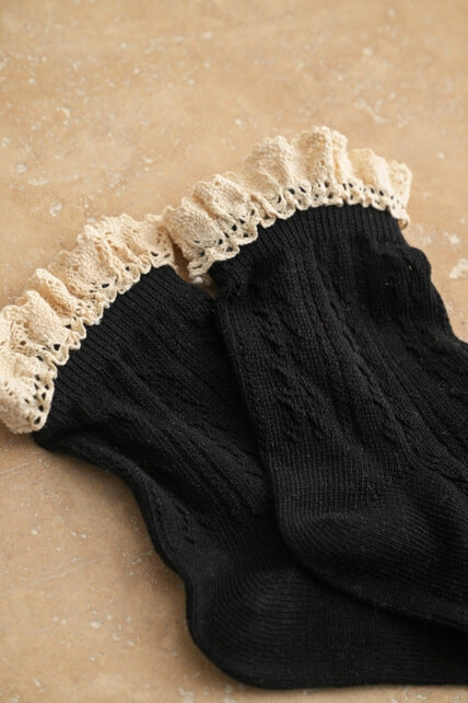 Miou Muse Pointelle Ruffle Socks in black
